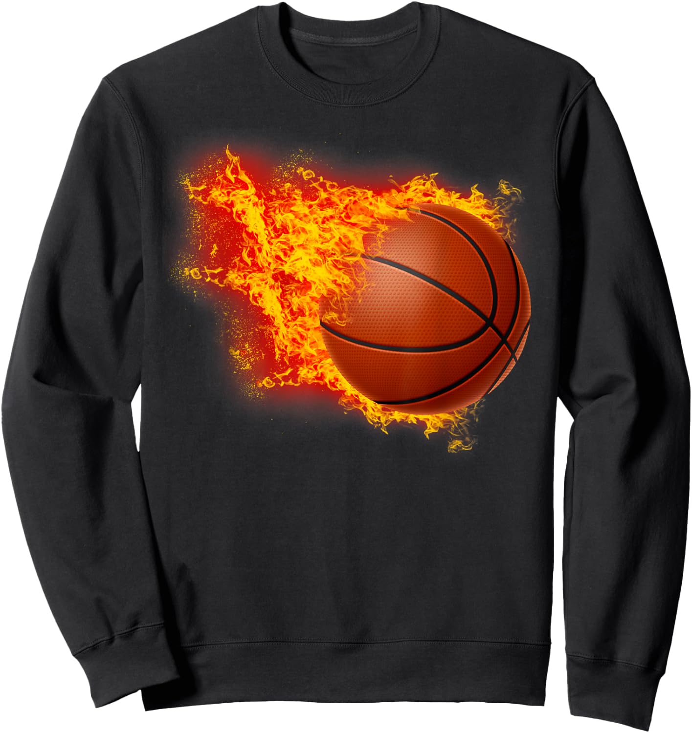 Basketball Hoop Fire Flames Ball Graphic Sweatshirt - Sweatshirt | Black