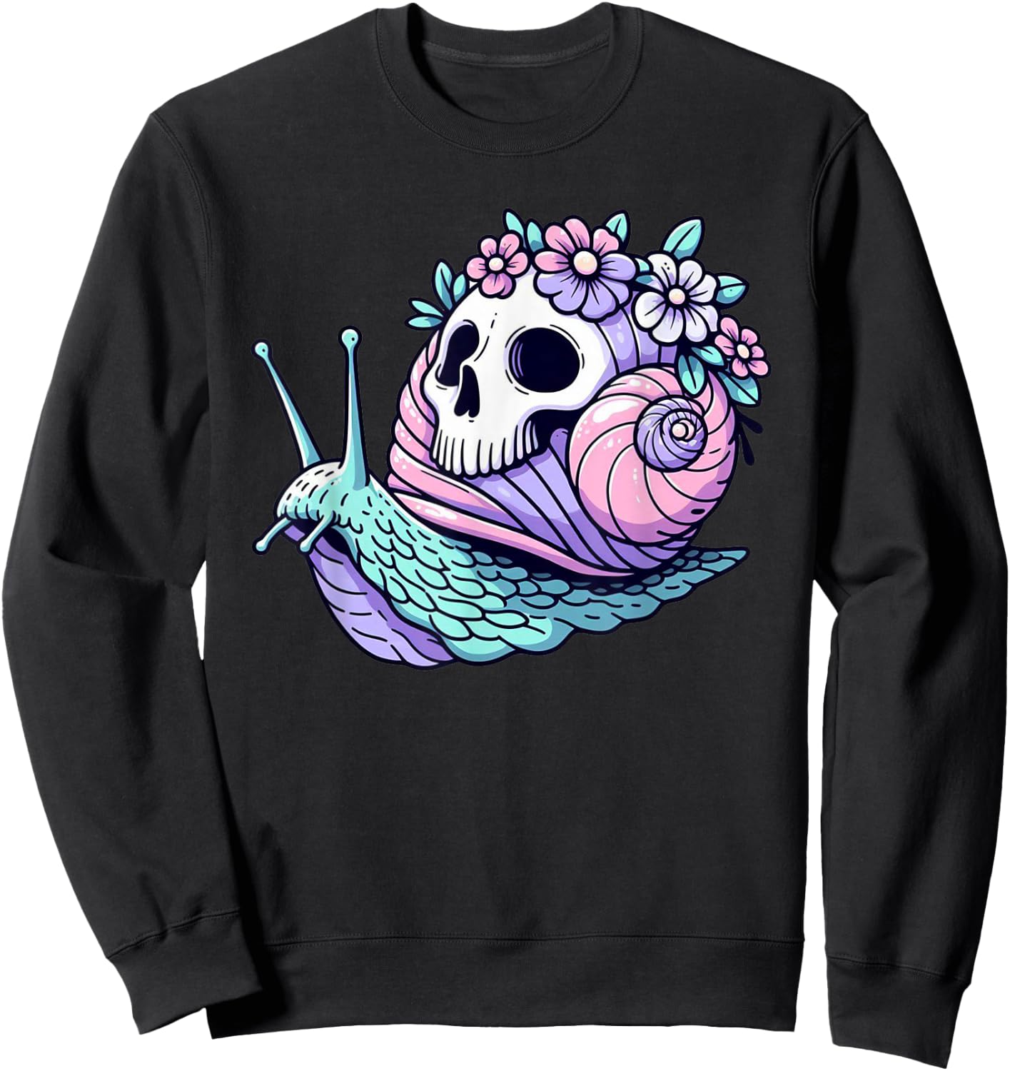 Snail Skull Design Pastel Goth Kawaii Emo Otaku Menhera Sweatshirt - Sweatshirt | Black