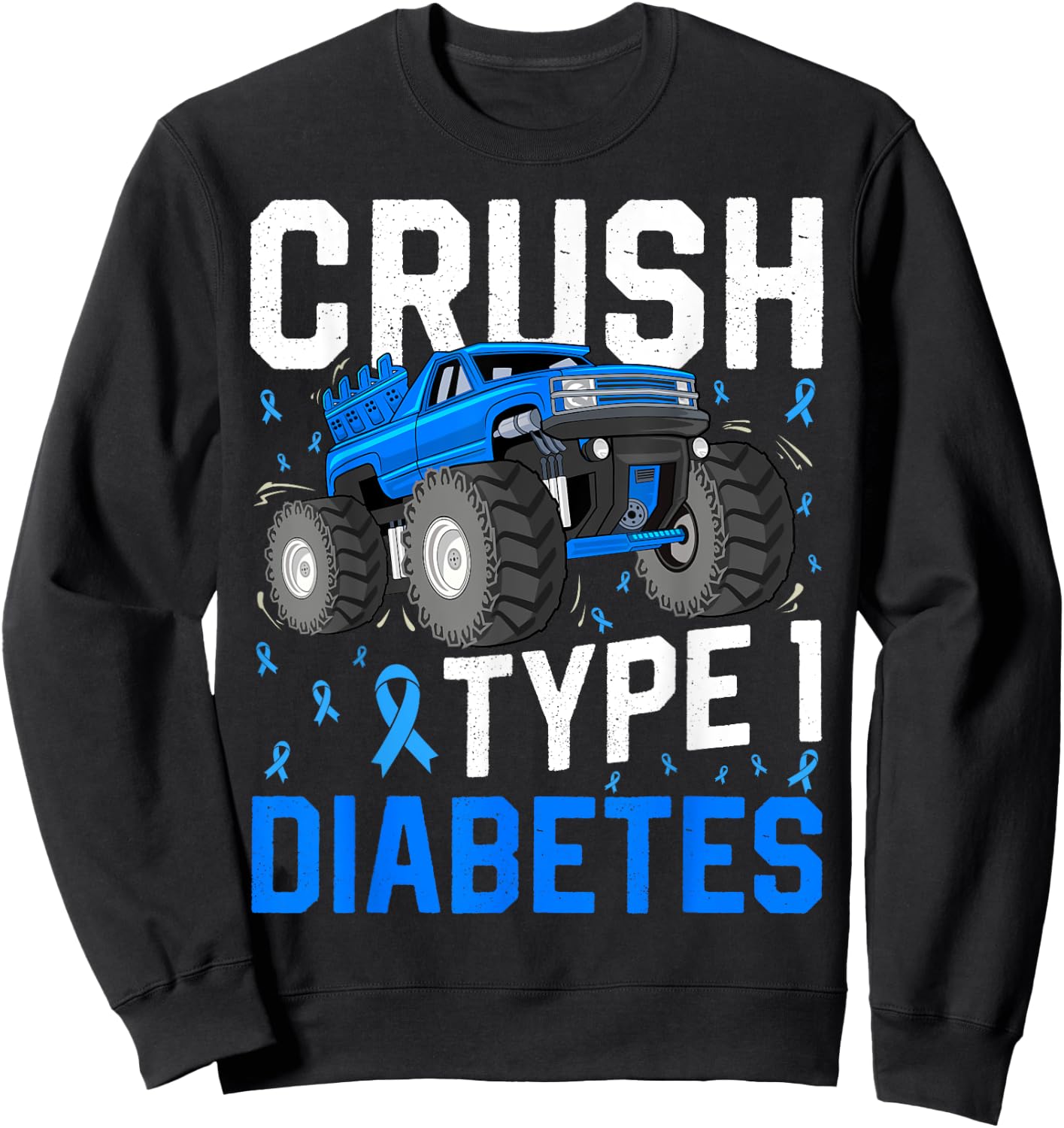 Crush Type 1 Diabetes Awareness Monster Truck Boys Kids Sweatshirt - Sweatshirt | Black