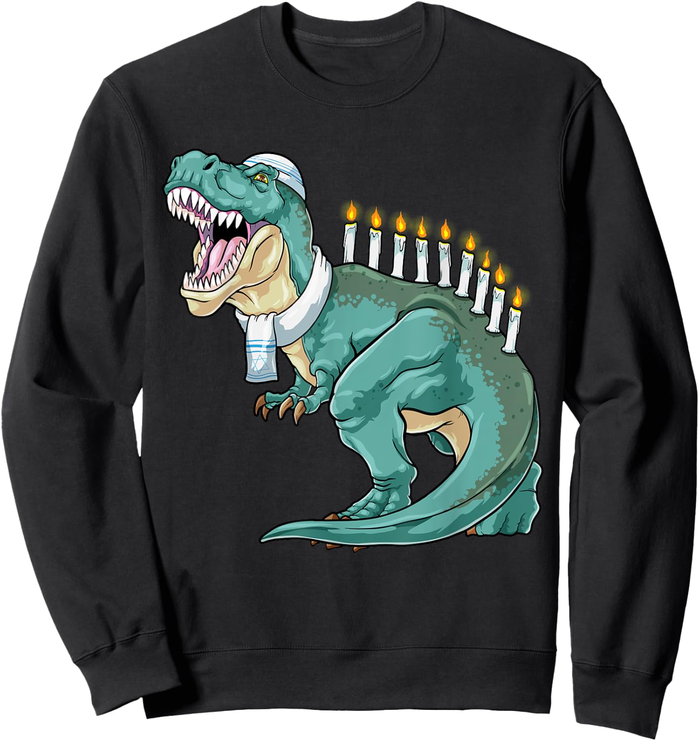 Menorasaurus Rex Hanukkah Shirt Jewish Dinosaur Menorah Sweatshirt - Sweatshirt | Black