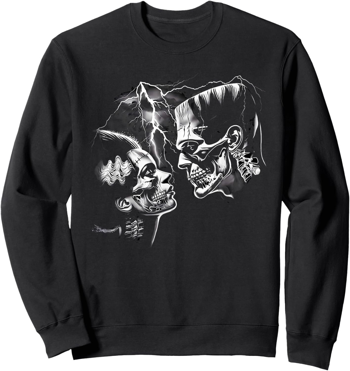 Retro Frankenstein Monster And Bride Halloween Romantic Kiss Sweatshirt - Sweatshirt | Black