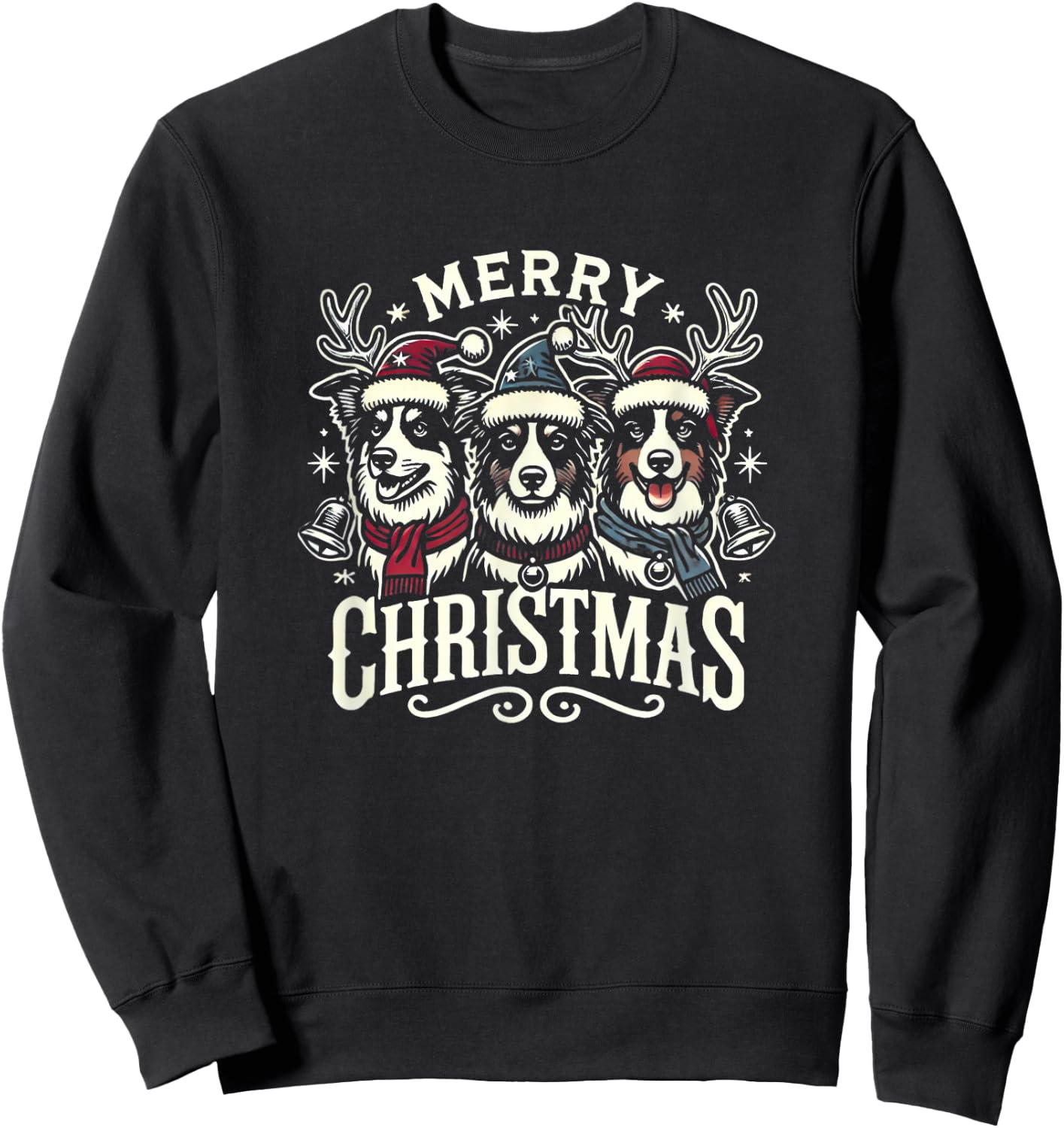 Christmas Australian Shepherd Santa Hat Aussie Christmas Sweatshirt - Sweatshirt | Black