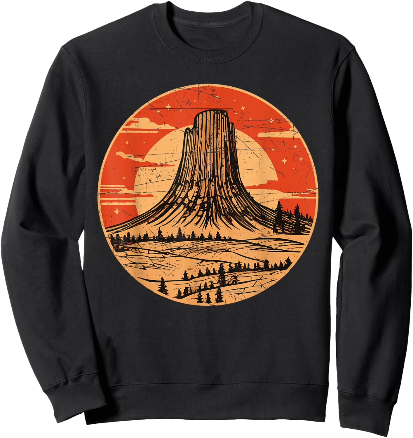 Devils Tower National Monument Wyoming Vintage Retro Travel Sweatshirt - Sweatshirt | Black