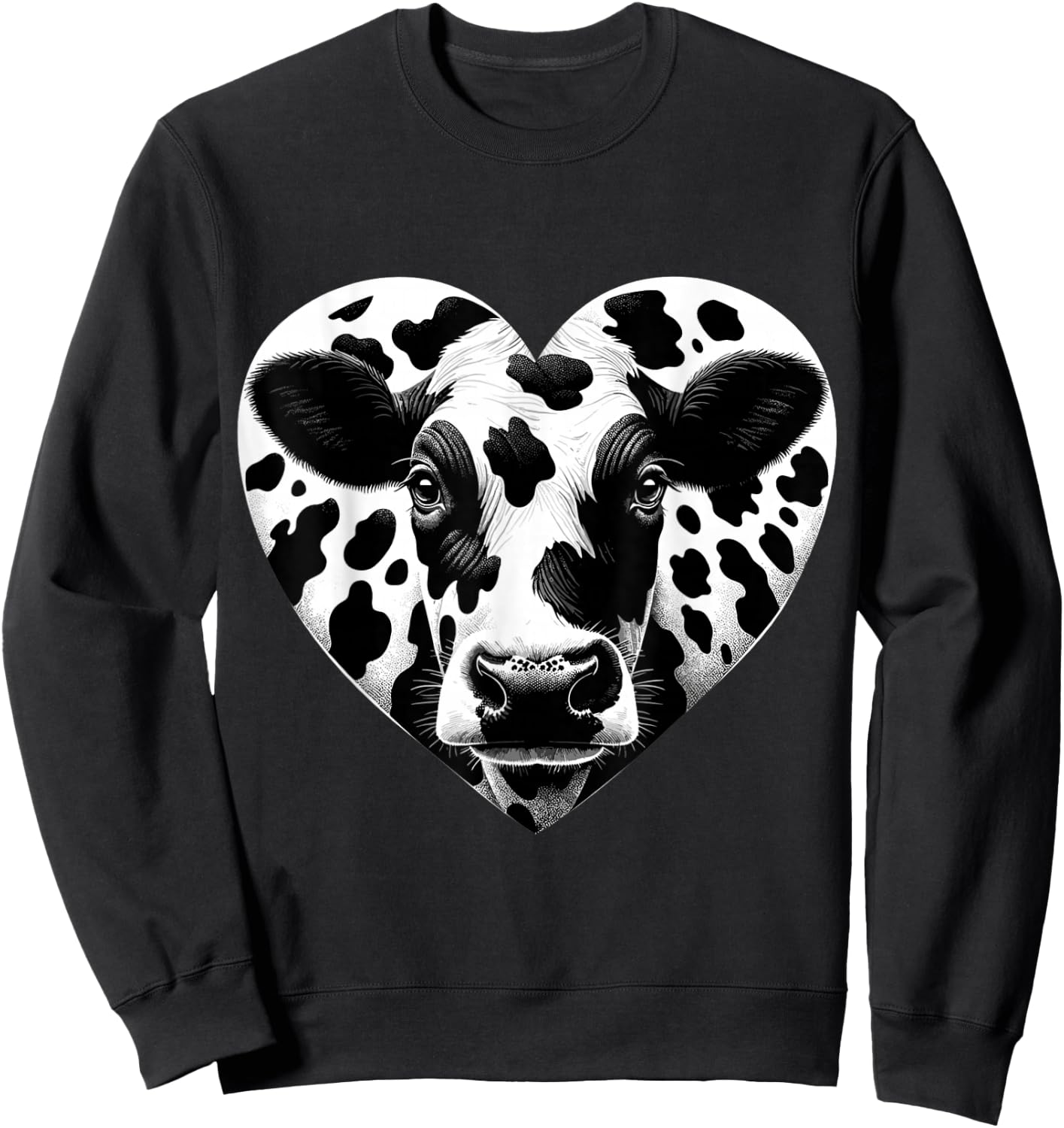Cow Print Heart Cow Farmer Girl Sweatshirt - Sweatshirt | Black