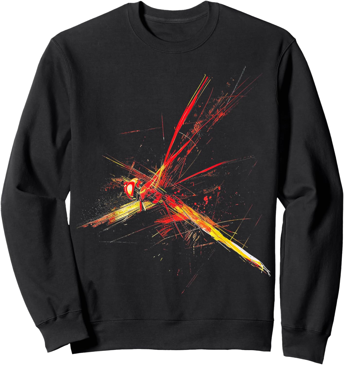 @n!mal Libelle bunt abstrakte Tierkunst Grafik Libelle Schwarz Klein Klassisch Kurzarm Crew-Ausschnitt Pull-On Imported Polyester Stretchable Tierliebhaber, Männer, Frauen, Kinder Sweatshirt - Sweatshirt | Black