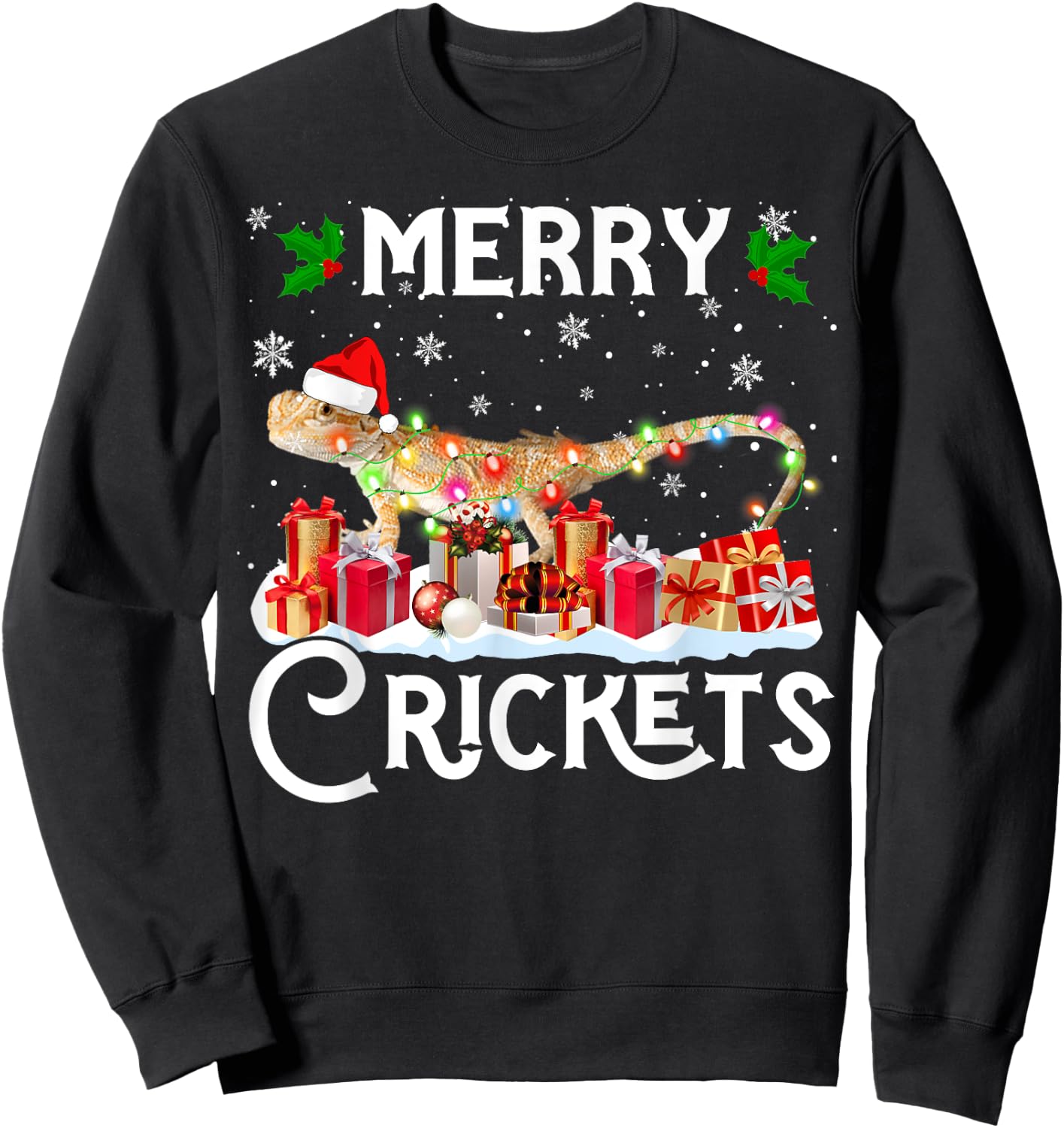 Funny Bearded Dragon Christmas Merry Cricket For Mom Dad Sweatshirt - Sweatshirt | Black