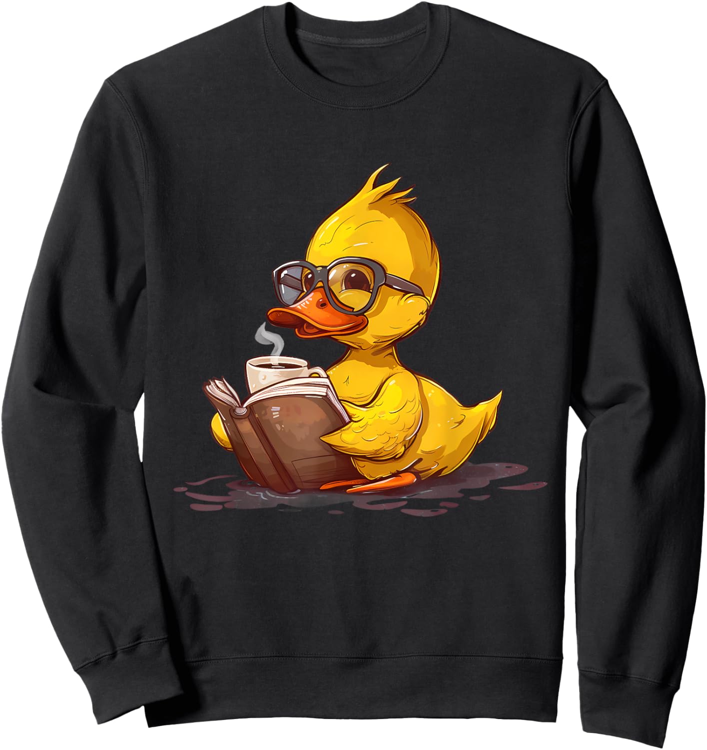 Rubber Duck Reading Book Coffee Lover Reader Rubber Duckie Sweatshirt - Sweatshirt | Black