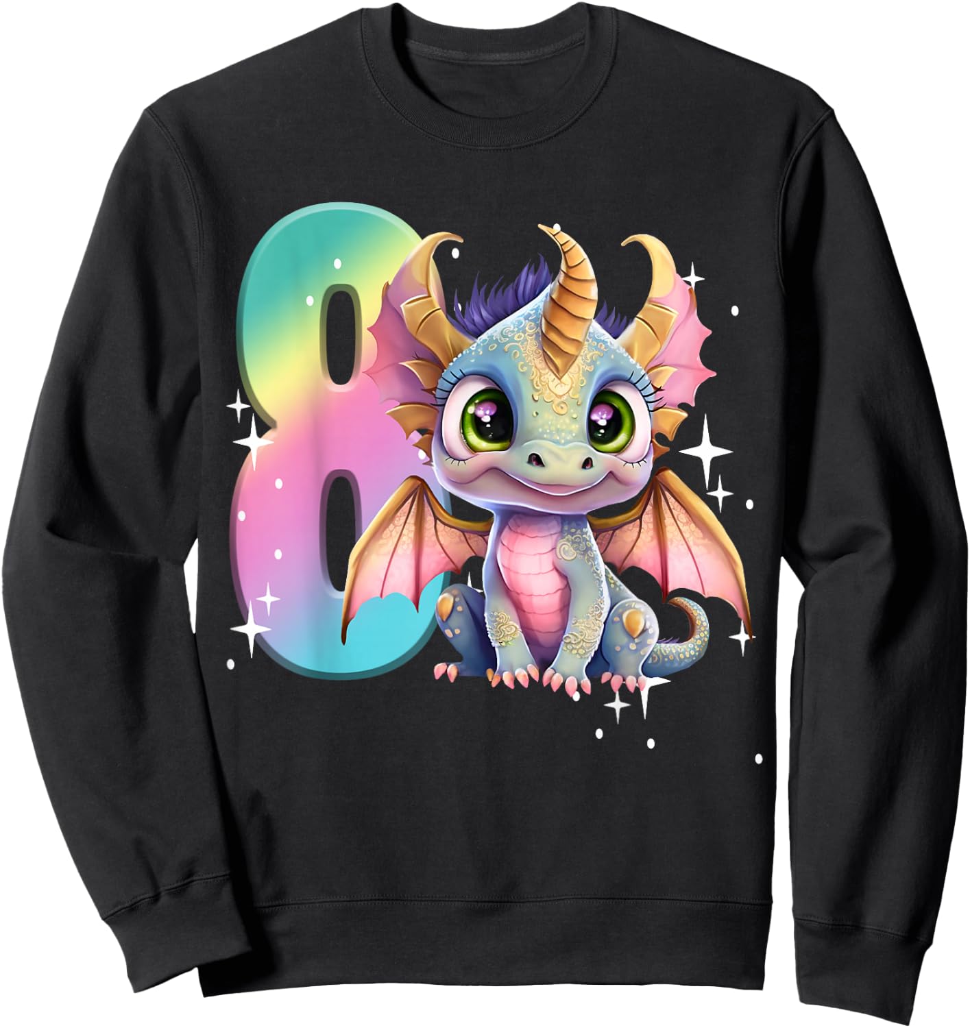 8th Birthday Shirt Girl Dragon Birthday Outfit Rainbow Eight Sweatshirt - Sweatshirt | Black
