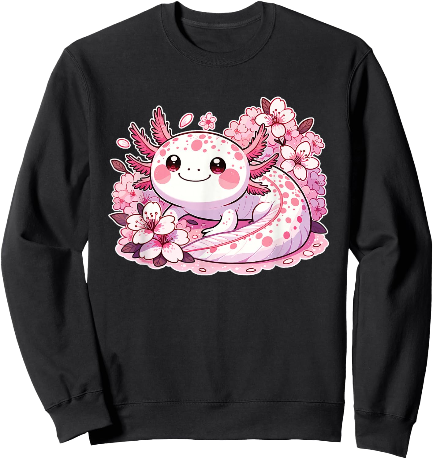 Spring Axolotl With Cherry Blossoms Sweet Spring Axolotl Sweatshirt - Sweatshirt | Black