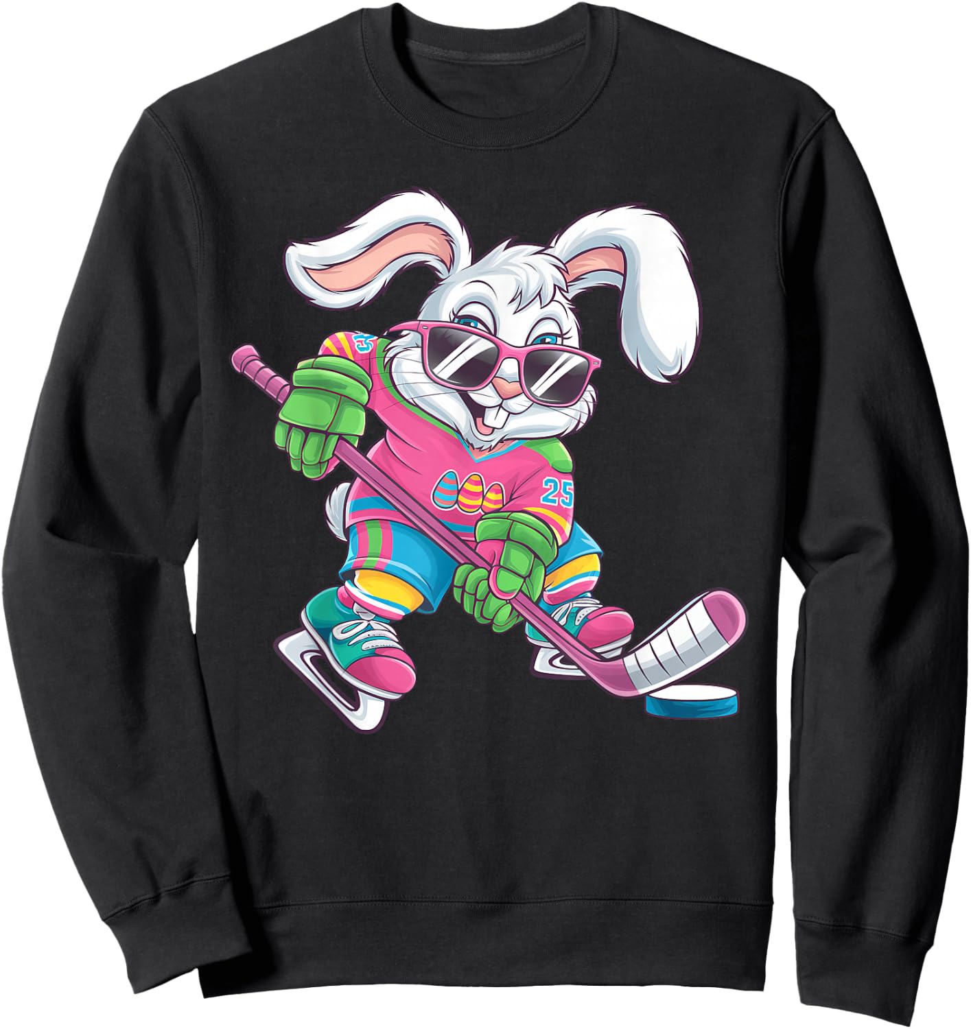 Happy Easter Bunny Playing Hockey Easter Sport Kids Boys Sweatshirt - Sweatshirt | Black