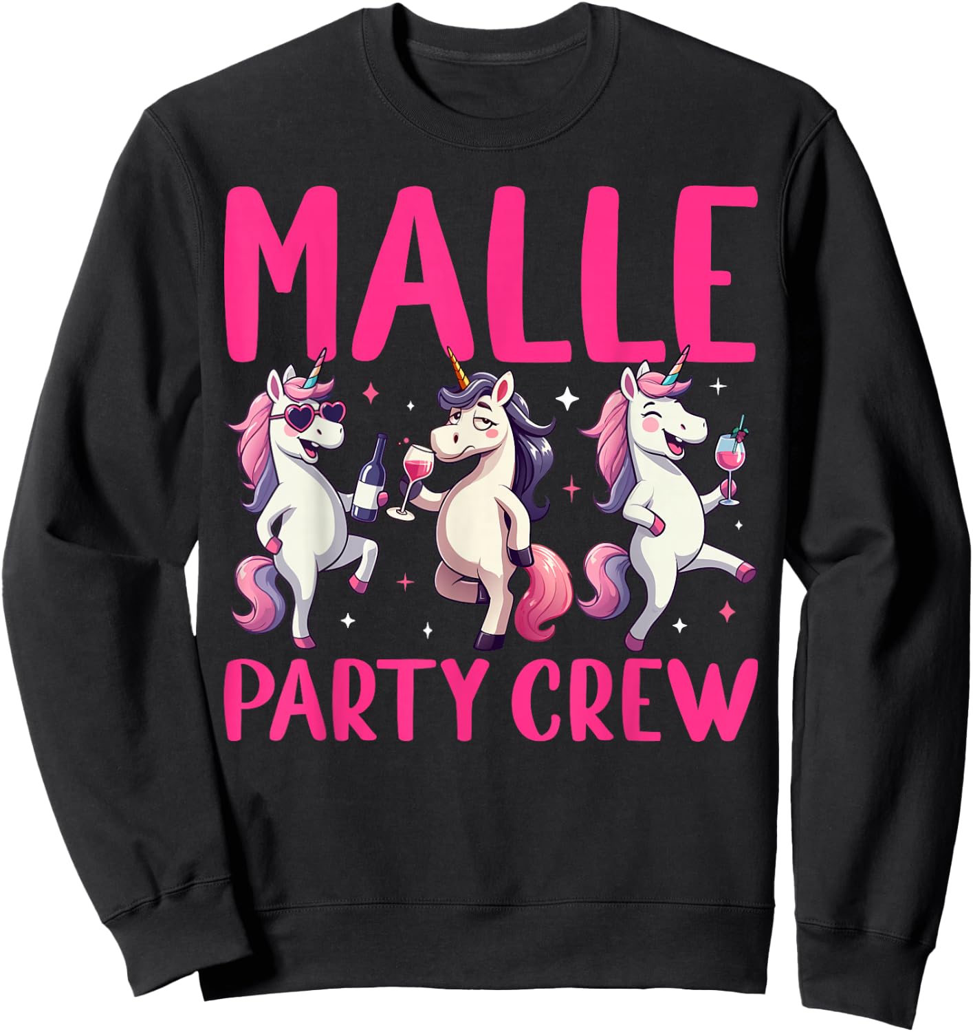 Malle Party Crew Group Motif Unicorn Party Holiday Mallorca , black Sweatshirt - Sweatshirt | Black