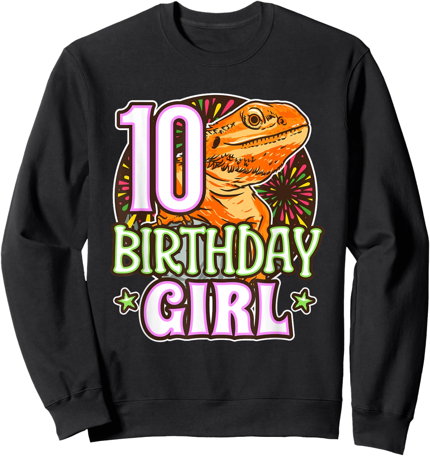 Bearded Dragon 10th Birthday 10 Year Old Girl Reptile Party Sweatshirt - Sweatshirt | Black