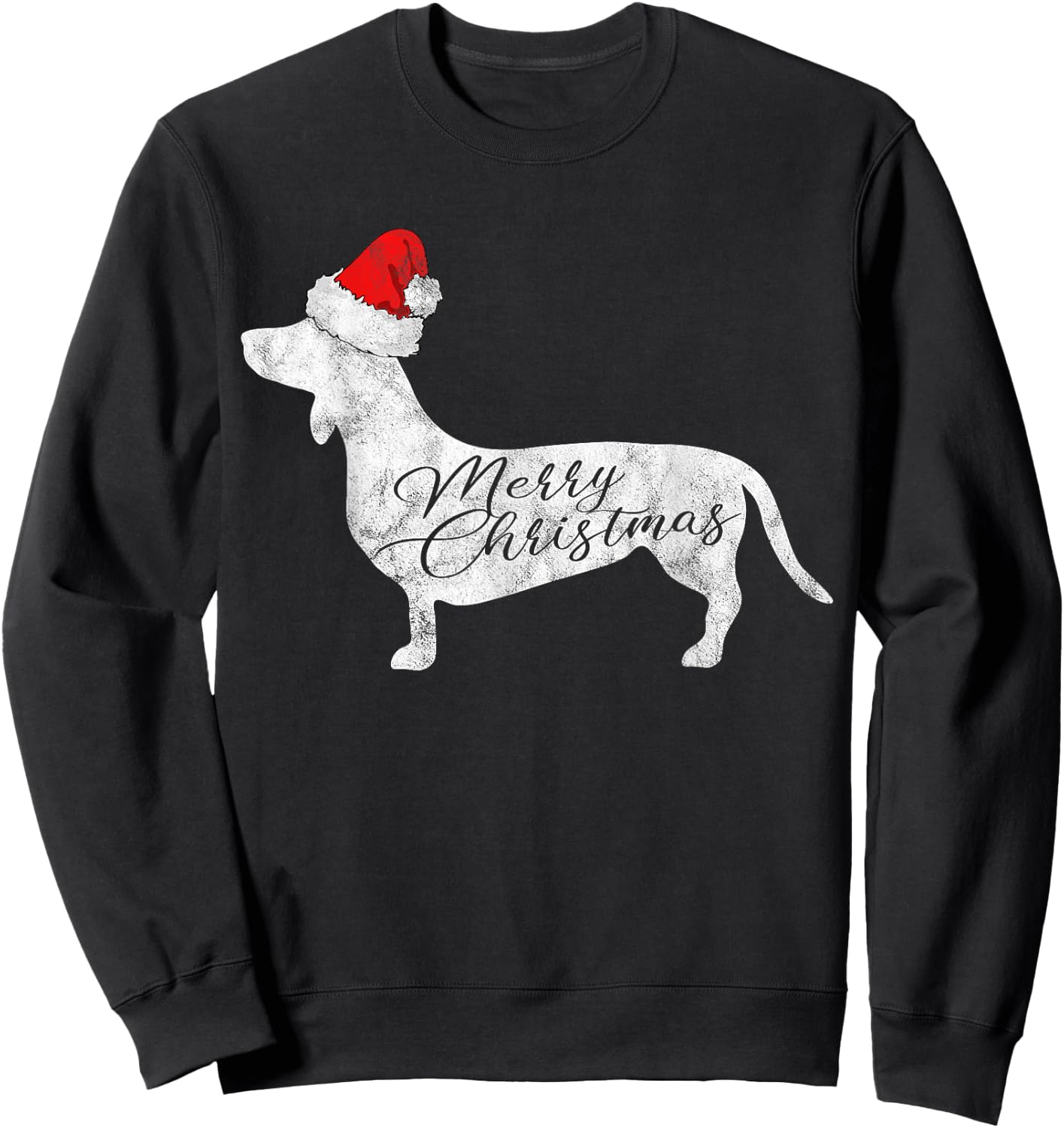 Dachshund Merry Christmas I Doxie Santa Silhouette Sweatshirt - Sweatshirt | Black