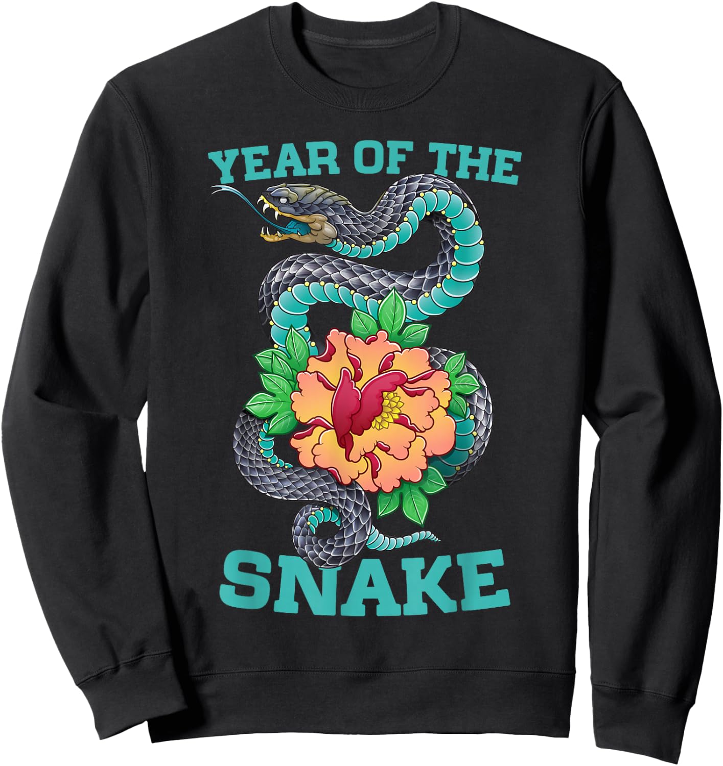 Floral Snake Chinese New Year of the Snake 2025 Zodiac Sweatshirt - Sweatshirt | Black