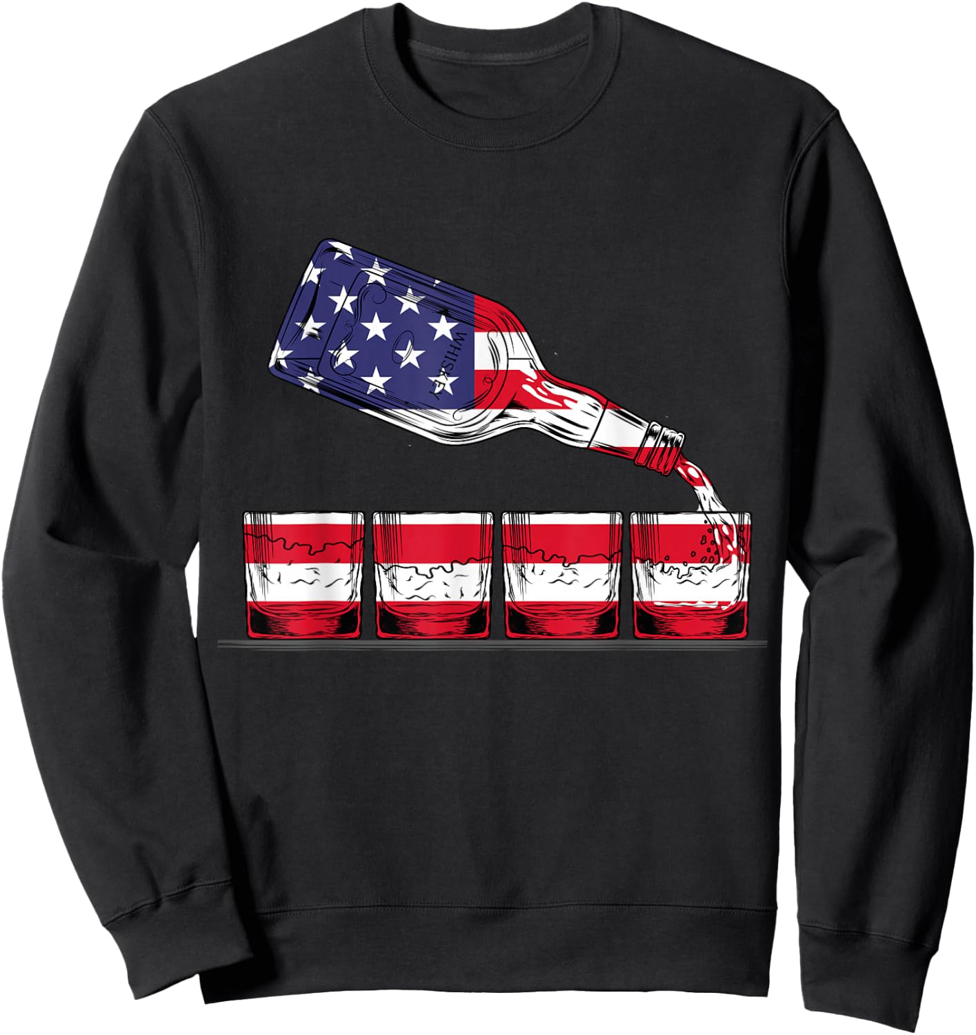 Whisky American Flag Glasses 4th of July Men Women USA Sweatshirt - Sweatshirt | Black