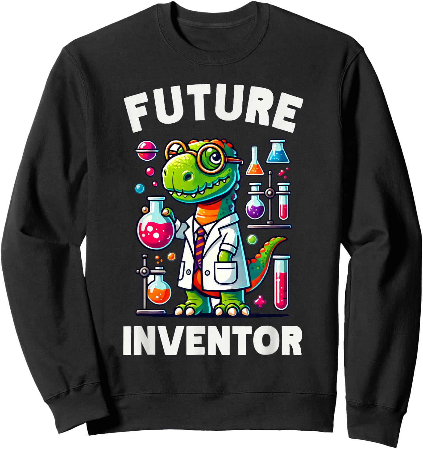 Future Inventor Funny Dinosaur, Smart Scientist Dino, Kids Sweatshirt - Sweatshirt | Black