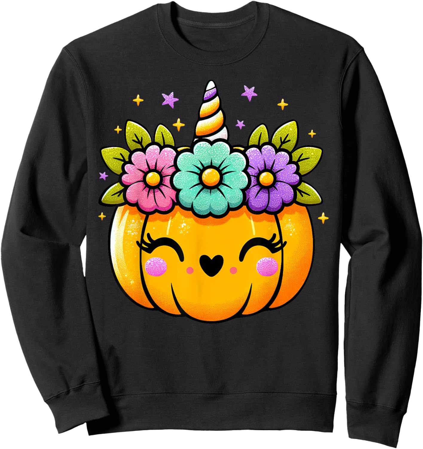 Cute Halloween Unicorn Pumpkin Halloween Girls Sweatshirt - Sweatshirt | Black