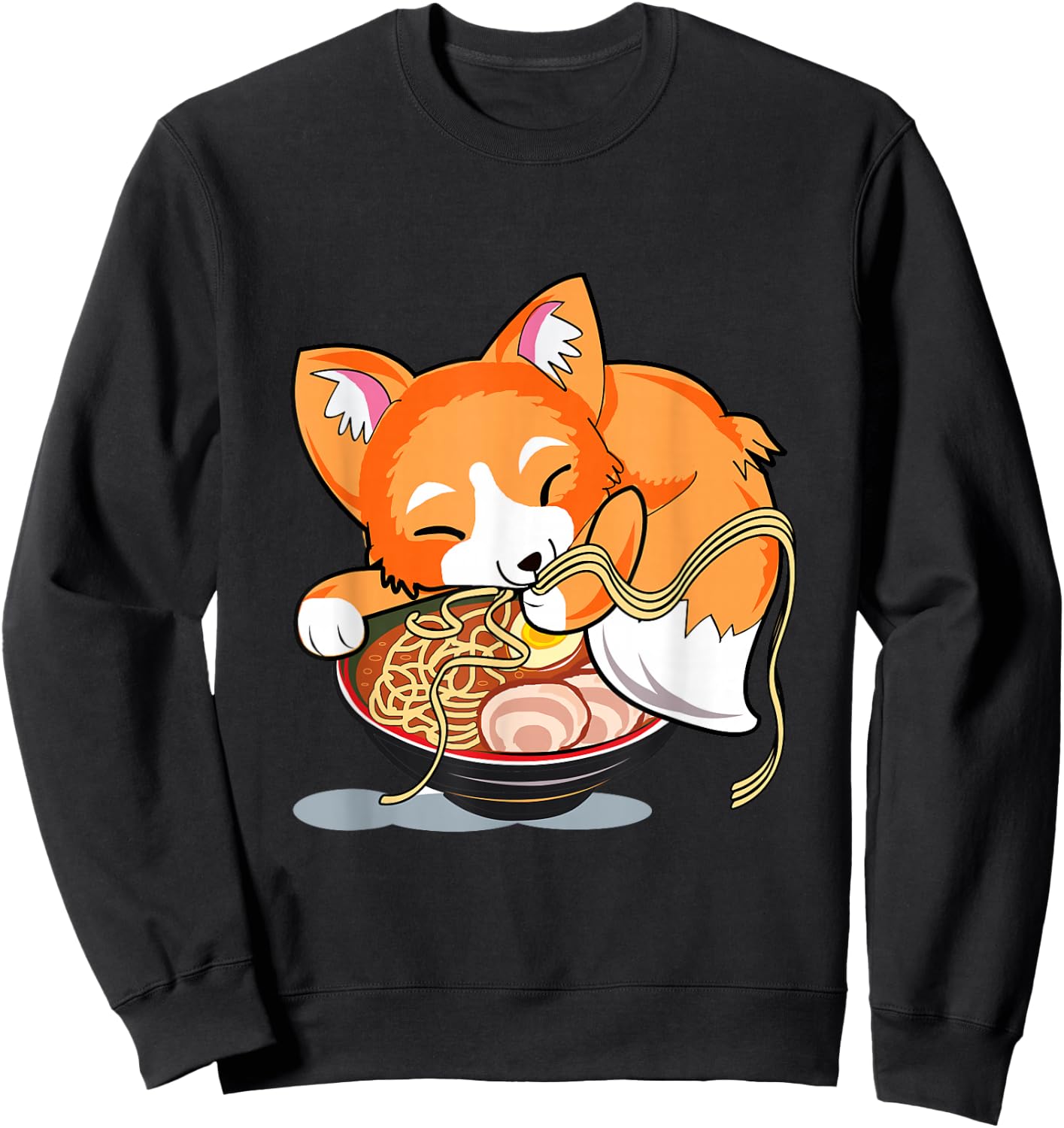 Ramen Noodles Fox Lover Kawaii Japanese Anime Sweatshirt - Sweatshirt | Black