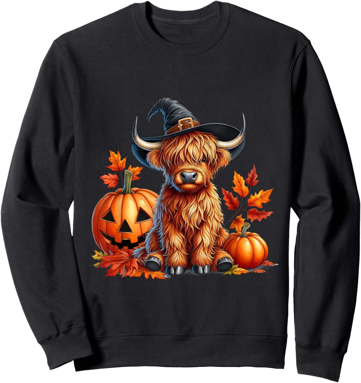 Witchy Cow Halloween Highland Cow Spooky Season Fall Autumn Sweatshirt - Sweatshirt | Black
