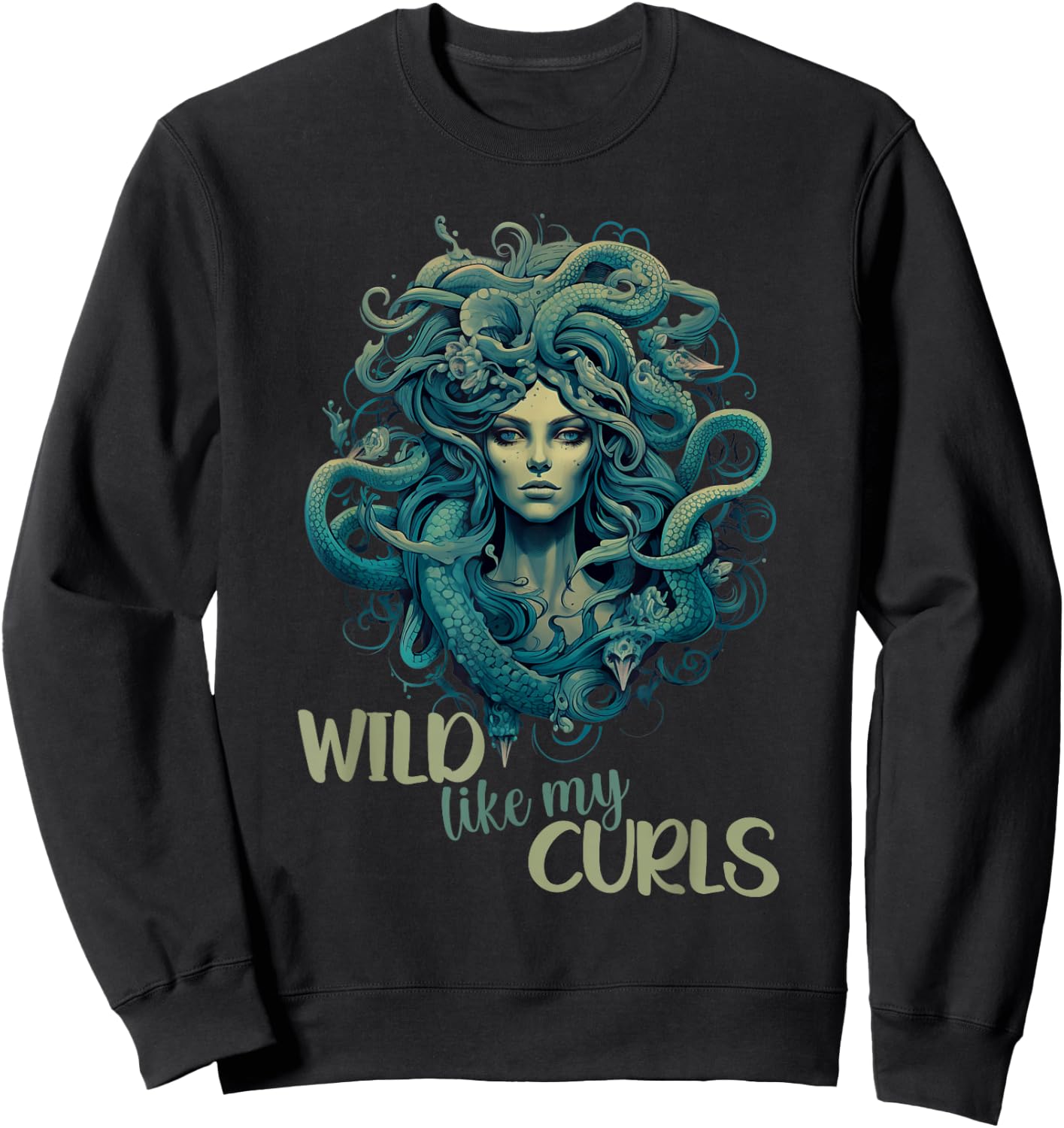 Wild Like My Curls Medusa Head Greek Mythology Curly Hair Sweatshirt - Sweatshirt | Black