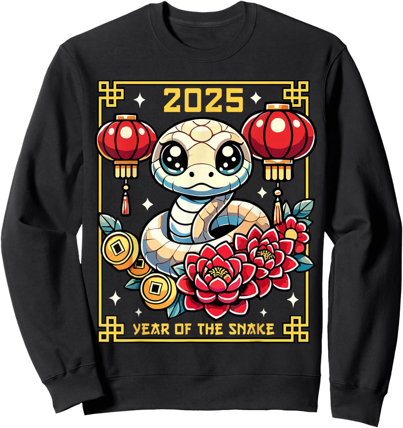Cute Happy Chinese New Year of the Snake 2025 Lunar Zodiac Sweatshirt - Sweatshirt | Black