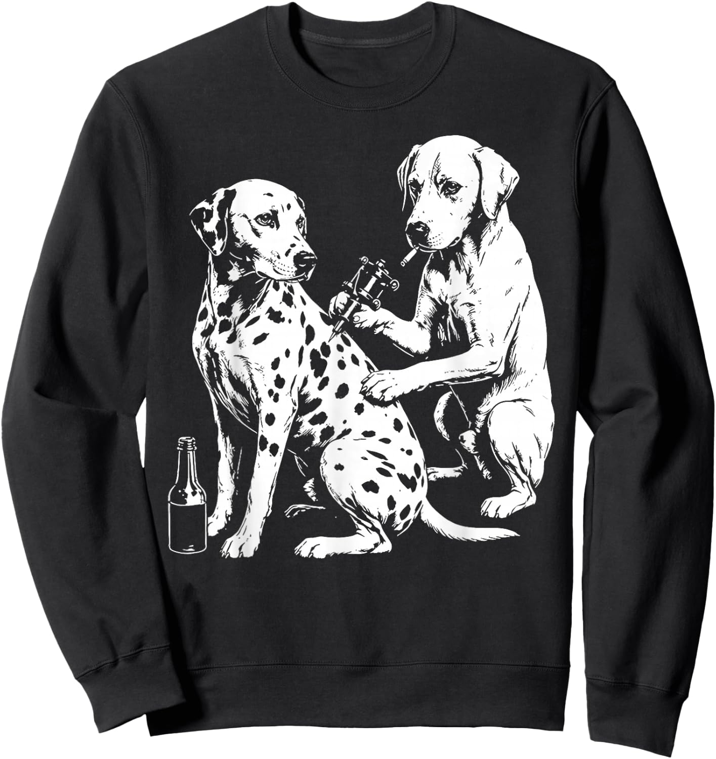 Retro Dalmatian Dog Smoking Tattoo Artist Puppy Graphic Pun Sweatshirt - Sweatshirt | Black