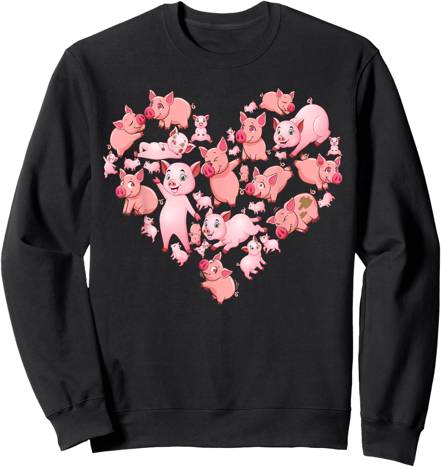 Pig Girls Kids Heart Shape Poses Cute Pig Sweatshirt - Sweatshirt | Black