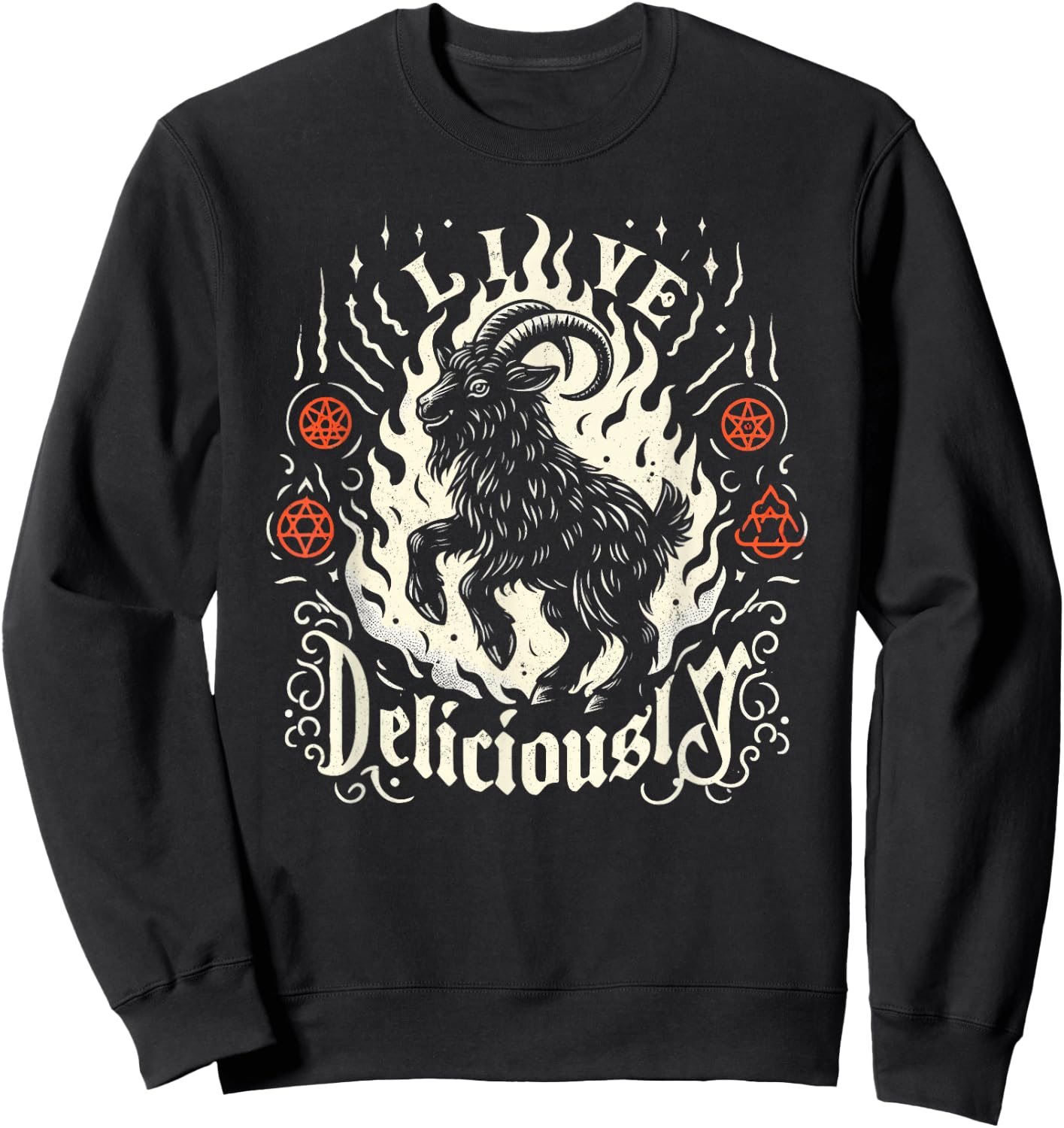 Live Deliciously Occult Goat Witch Horror Sweatshirt - Sweatshirt | Black