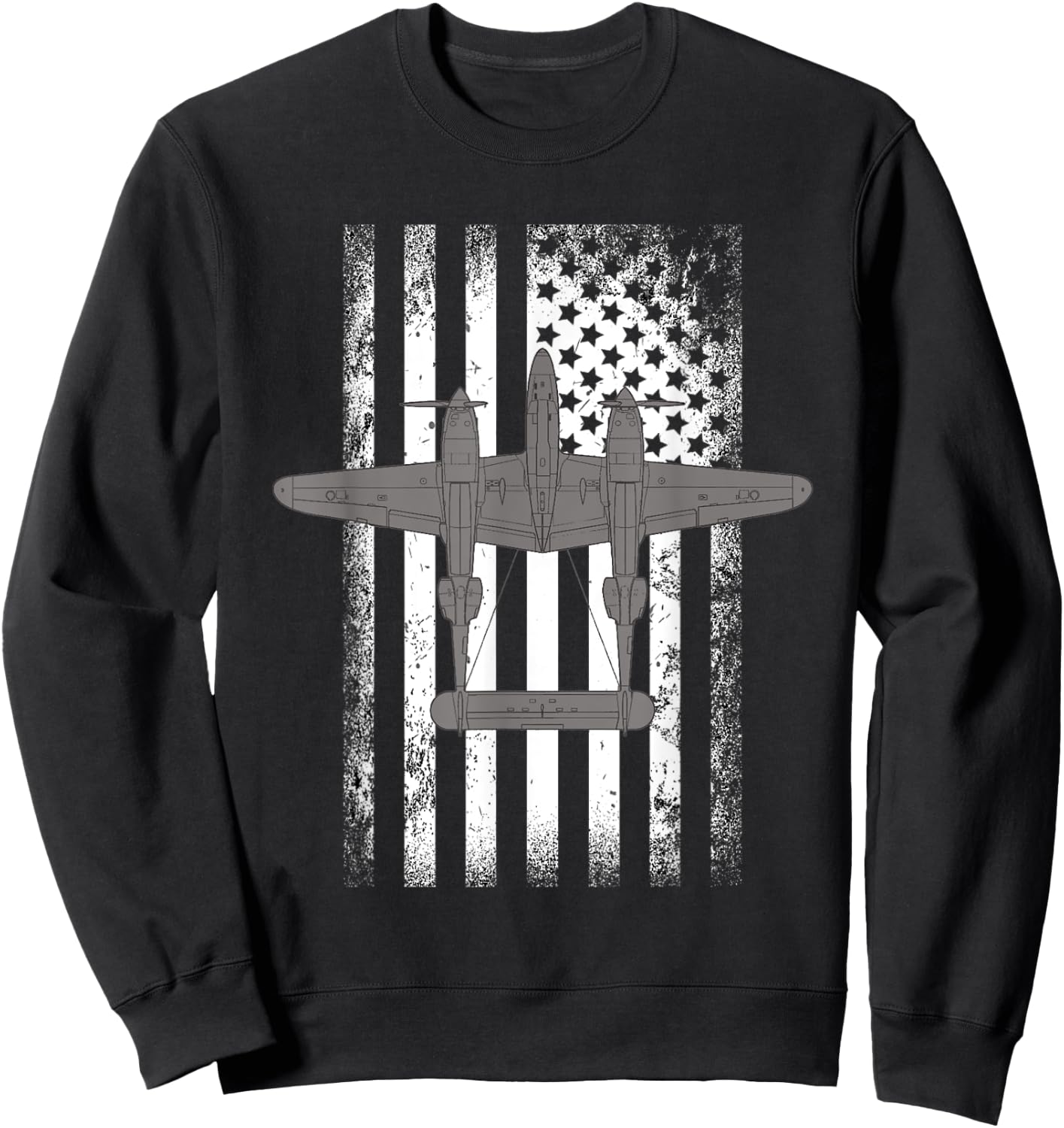 P-38 Lightning Warbird American Flag Fighter Airplane Women Men Sweatshirt - Sweatshirt | Black