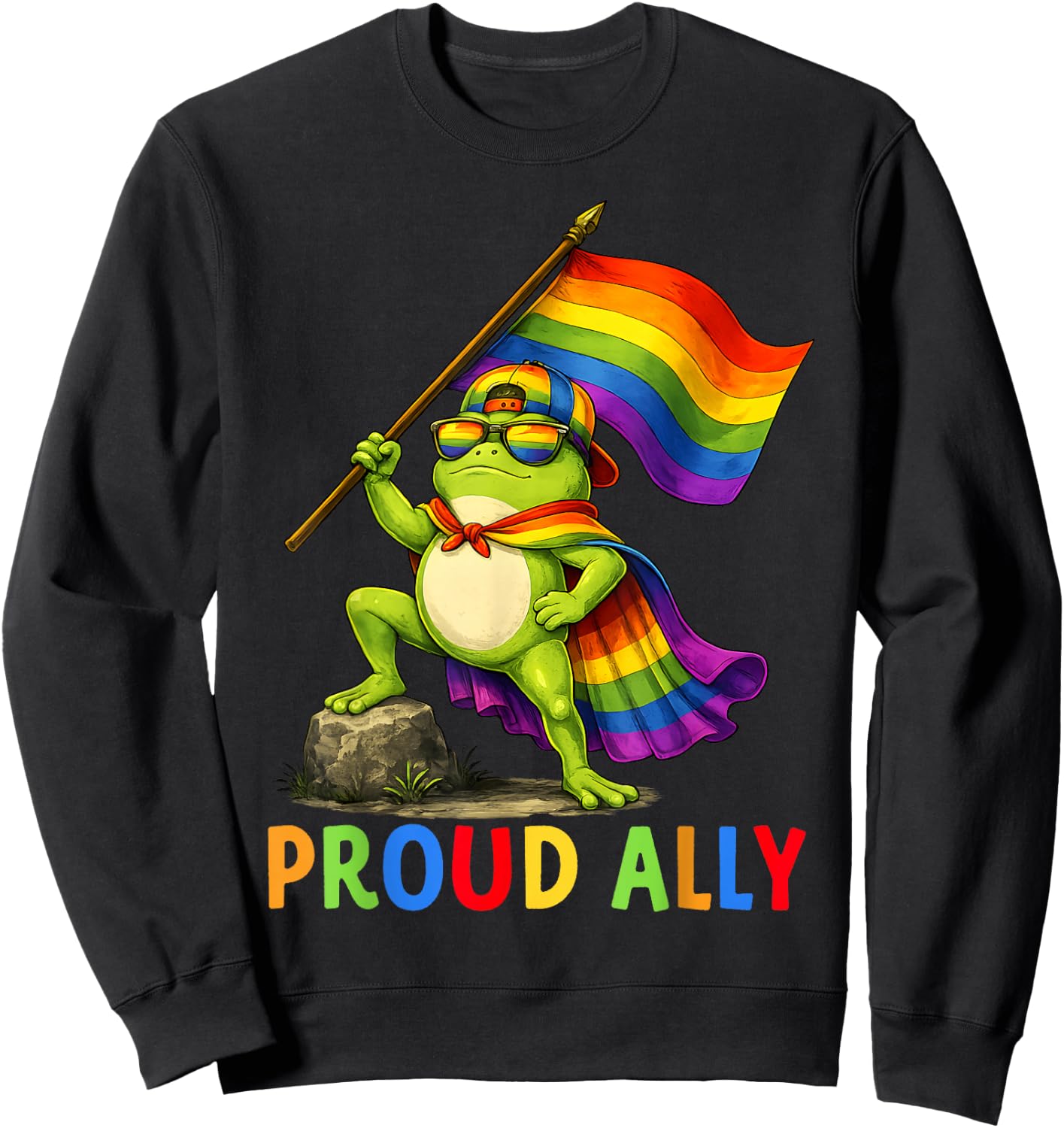 LGBT Proud Ally Rainbow Frog Pride Flag Men Women Kid Sweatshirt - Sweatshirt | Black
