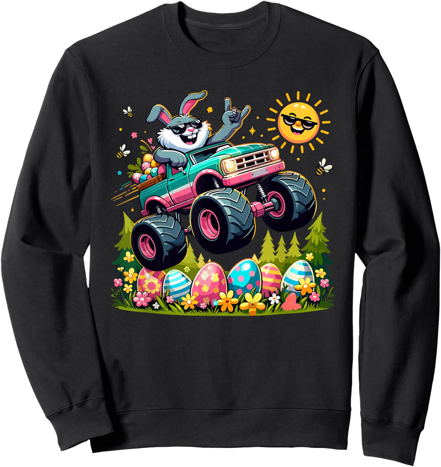 Happy Easter Bunny Monster Truck Outfit Toddler Boys Kids Sweatshirt - Sweatshirt | Black