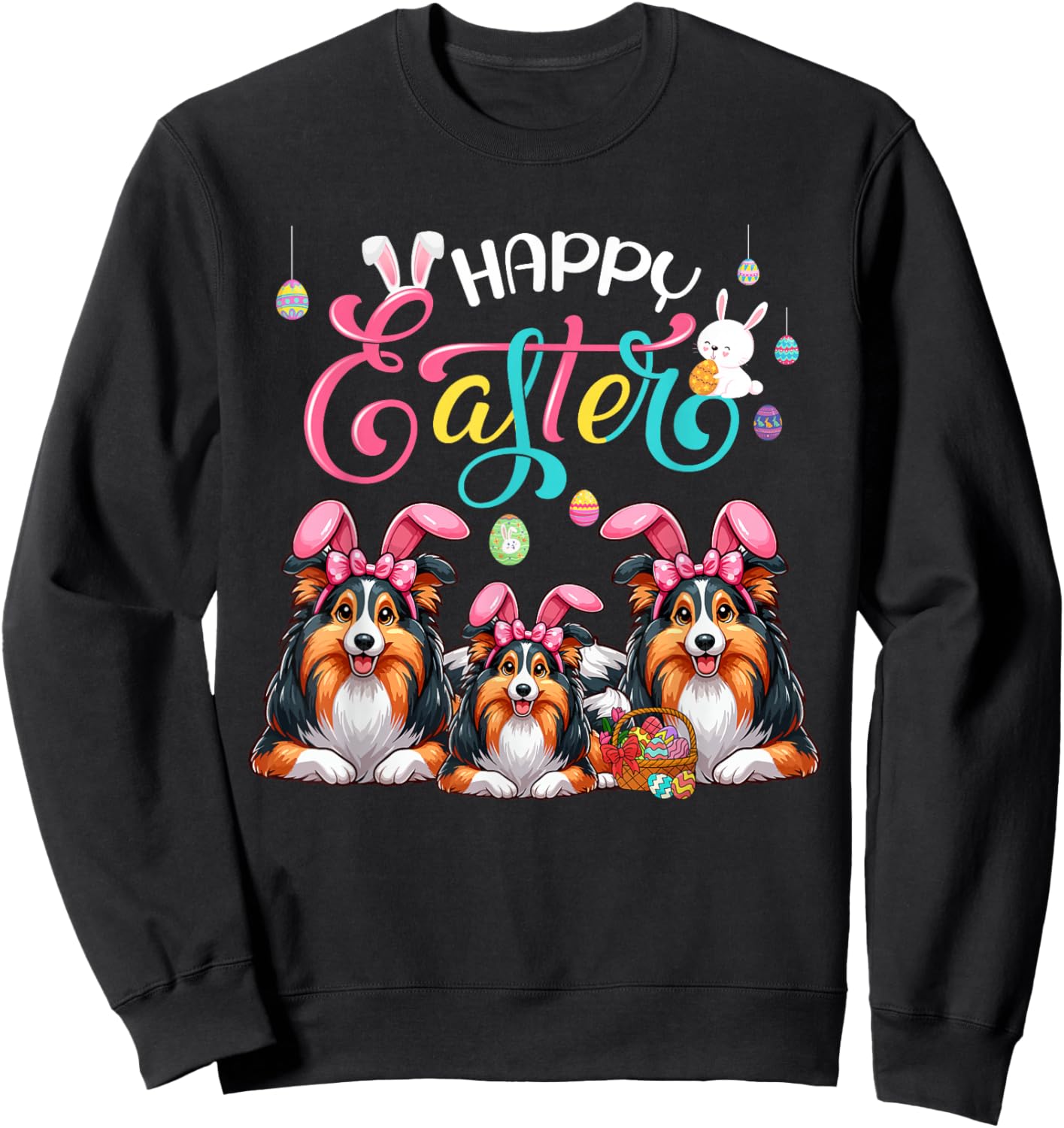 Happy Easter Three Cute Sheltie Cosplay Bunny Costume Kid Sweatshirt - Sweatshirt | Black