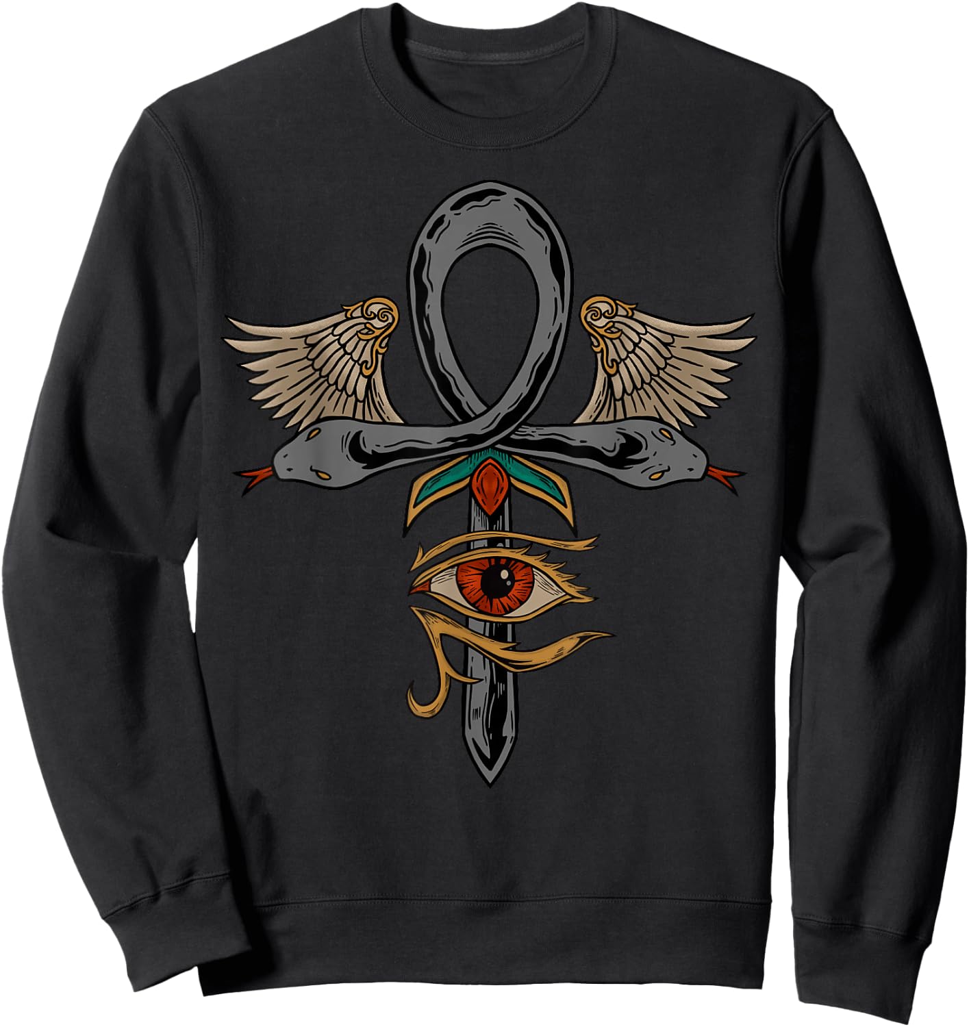 Ankh Egyptian Eye of Ra Horus Serpent Ancient Snake Egypt Sweatshirt - Sweatshirt | Black