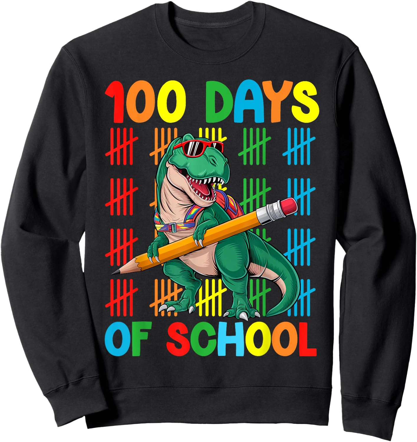100 Days Of School T-Rex Happy 100th Day Kids Boys Sweatshirt - Sweatshirt | Black