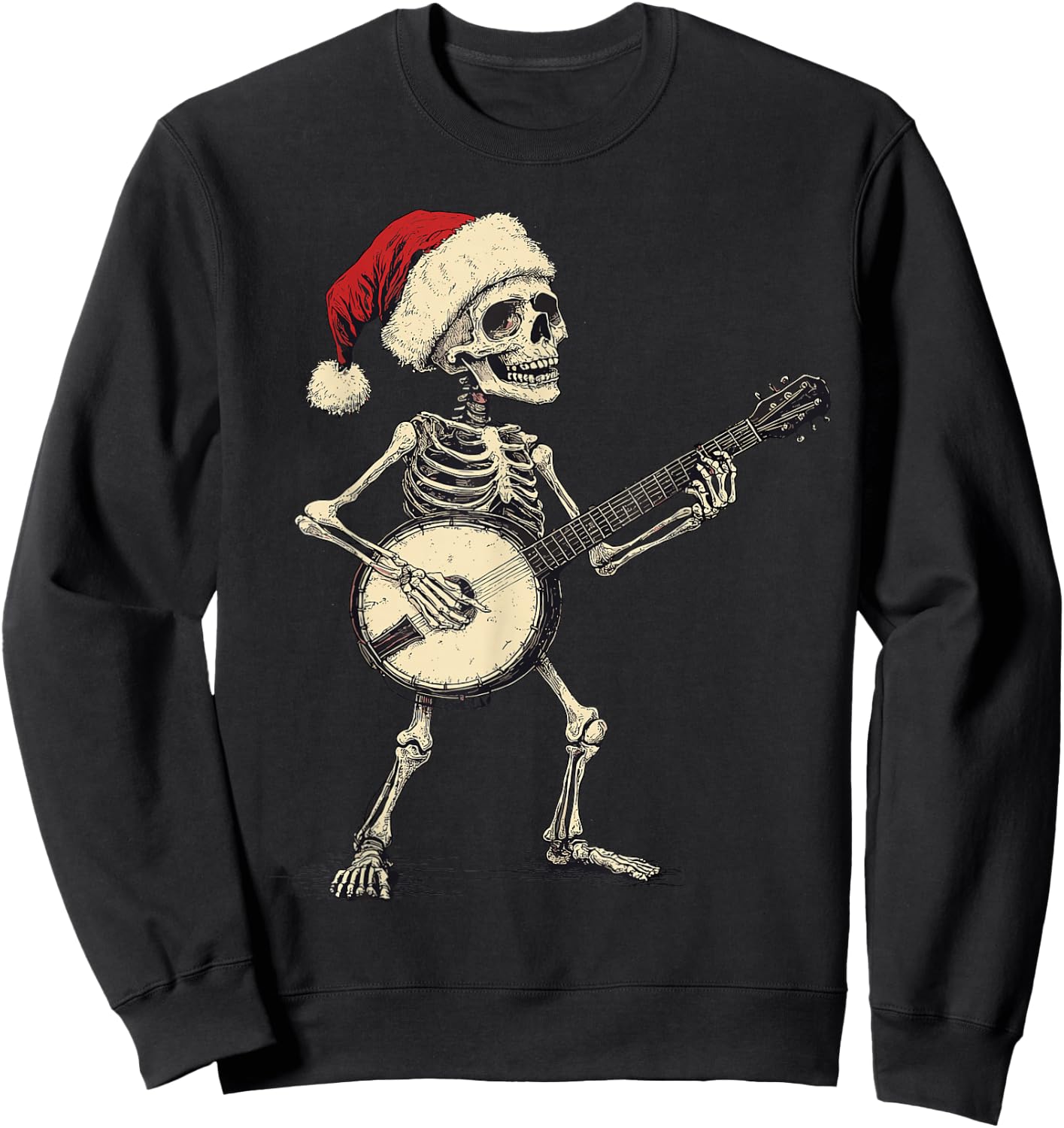 Santa Skeleton Playing Banjo Bluegrass Banjo Player Xmas Sweatshirt - Sweatshirt | Black