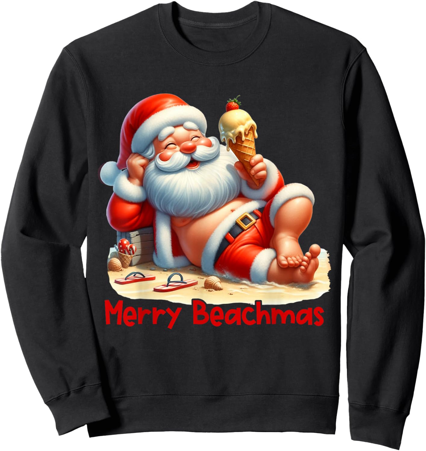 Merry Beachmas Santa Claus Ice Cream Christmas In July Sweatshirt - Sweatshirt | Black