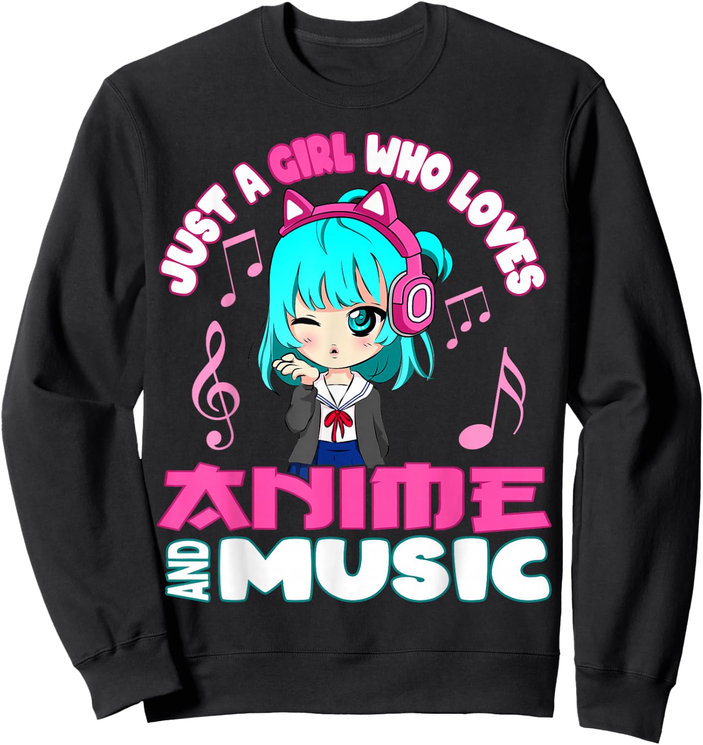 Anime and Music Girl for Teen chibi graphic funny Sweatshirt - Sweatshirt | Black
