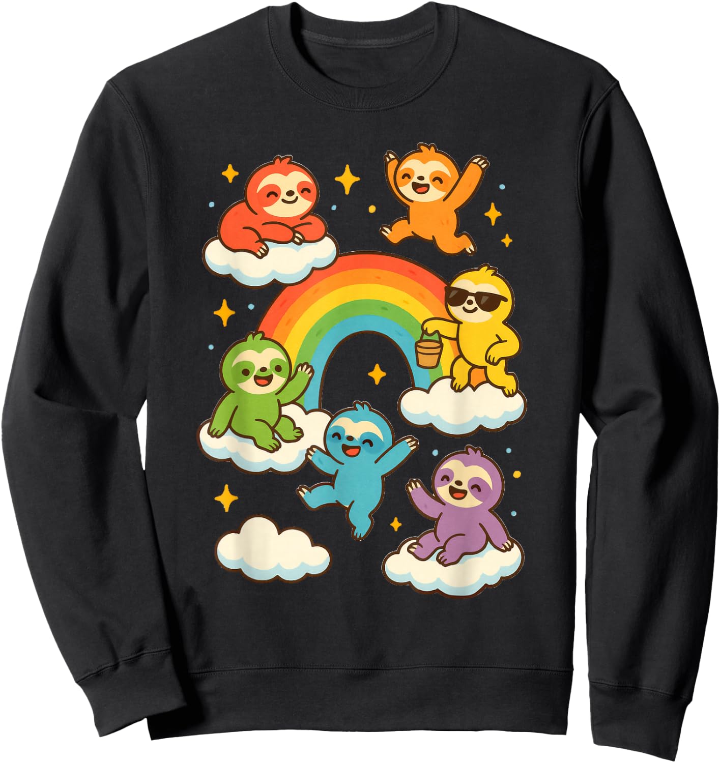 Colorful Sloths With A Rainbow Kawaii Sloth Sweatshirt - Sweatshirt | Black