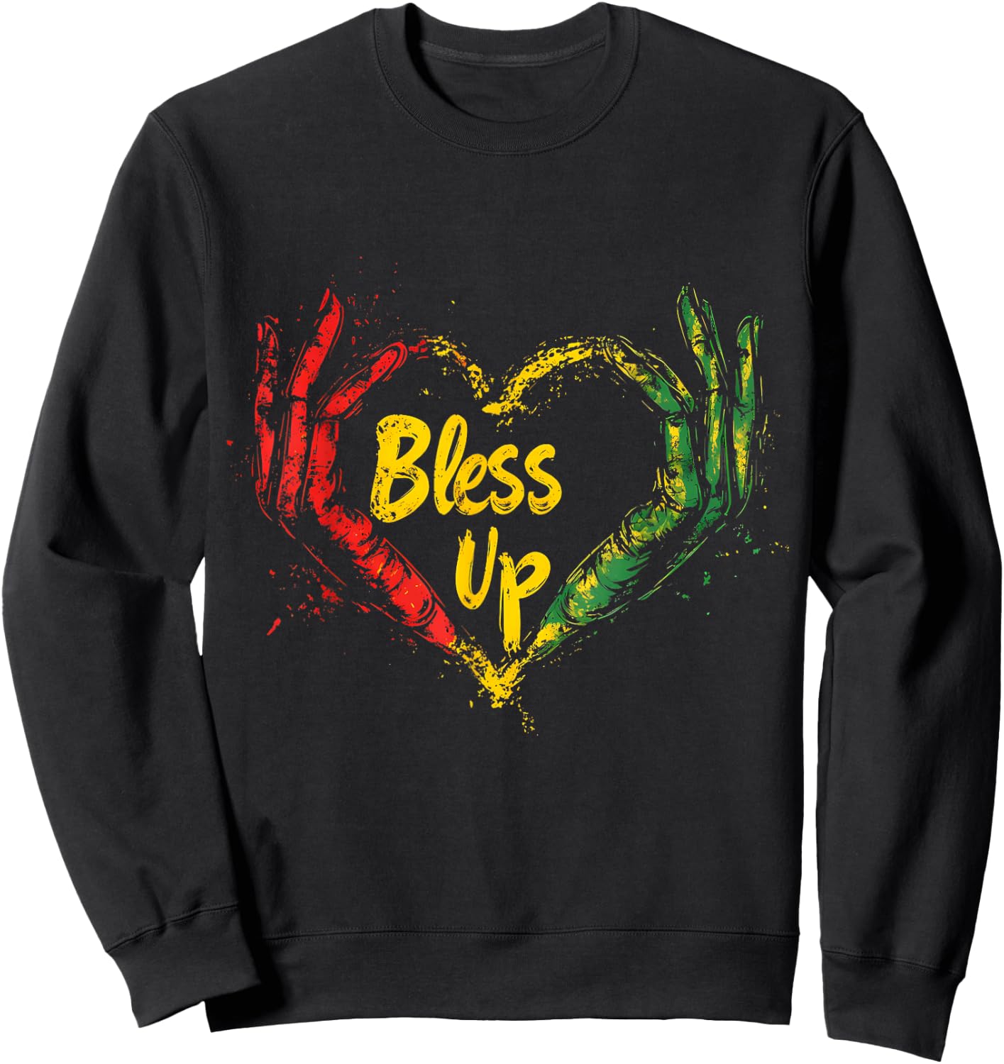 Rasta Reggae Music Jah Bless Up Hand Heart Rastafari Sweatshirt - Sweatshirt | Black