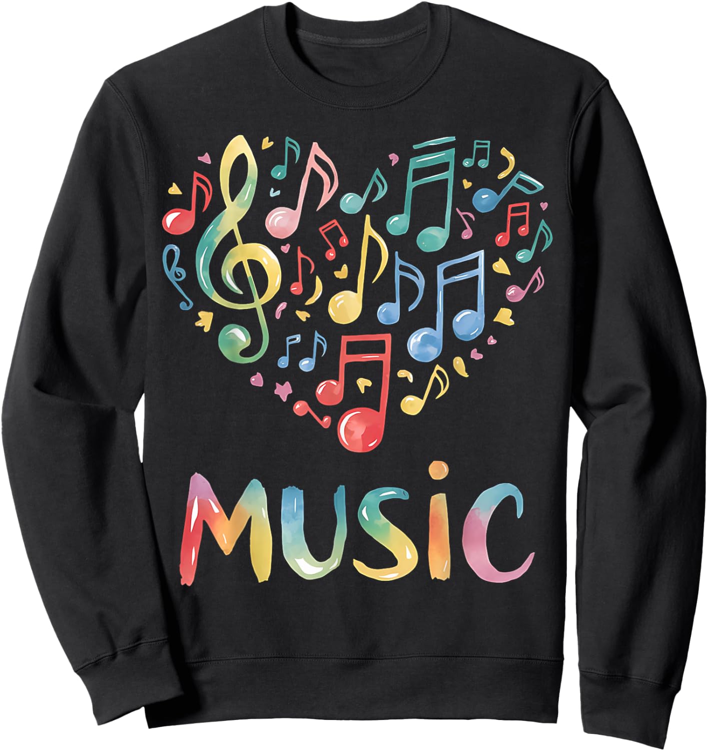 Music Lover Colorful Musical Notes Treble Clef Heart Sweatshirt - Sweatshirt | Black