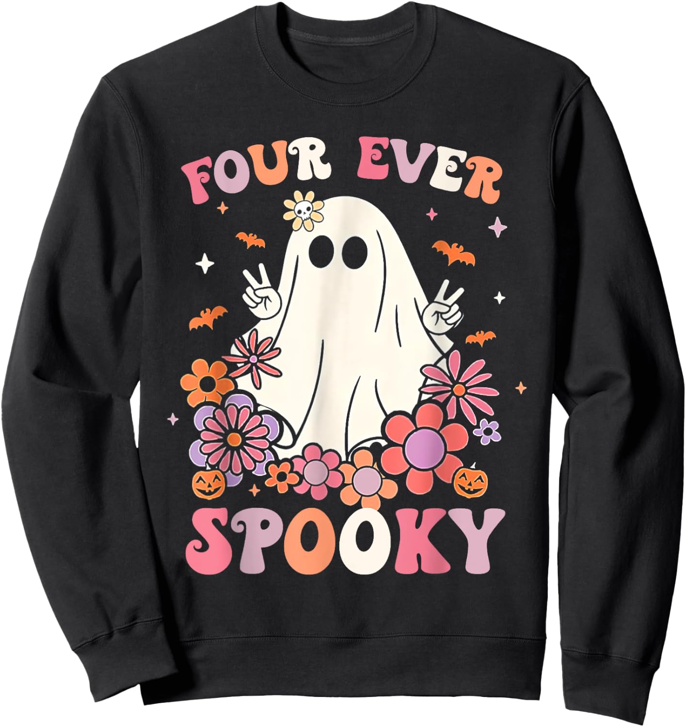 Four Ever Spooky Halloween 4th Birthday Party Decorations Sweatshirt - Sweatshirt | Black