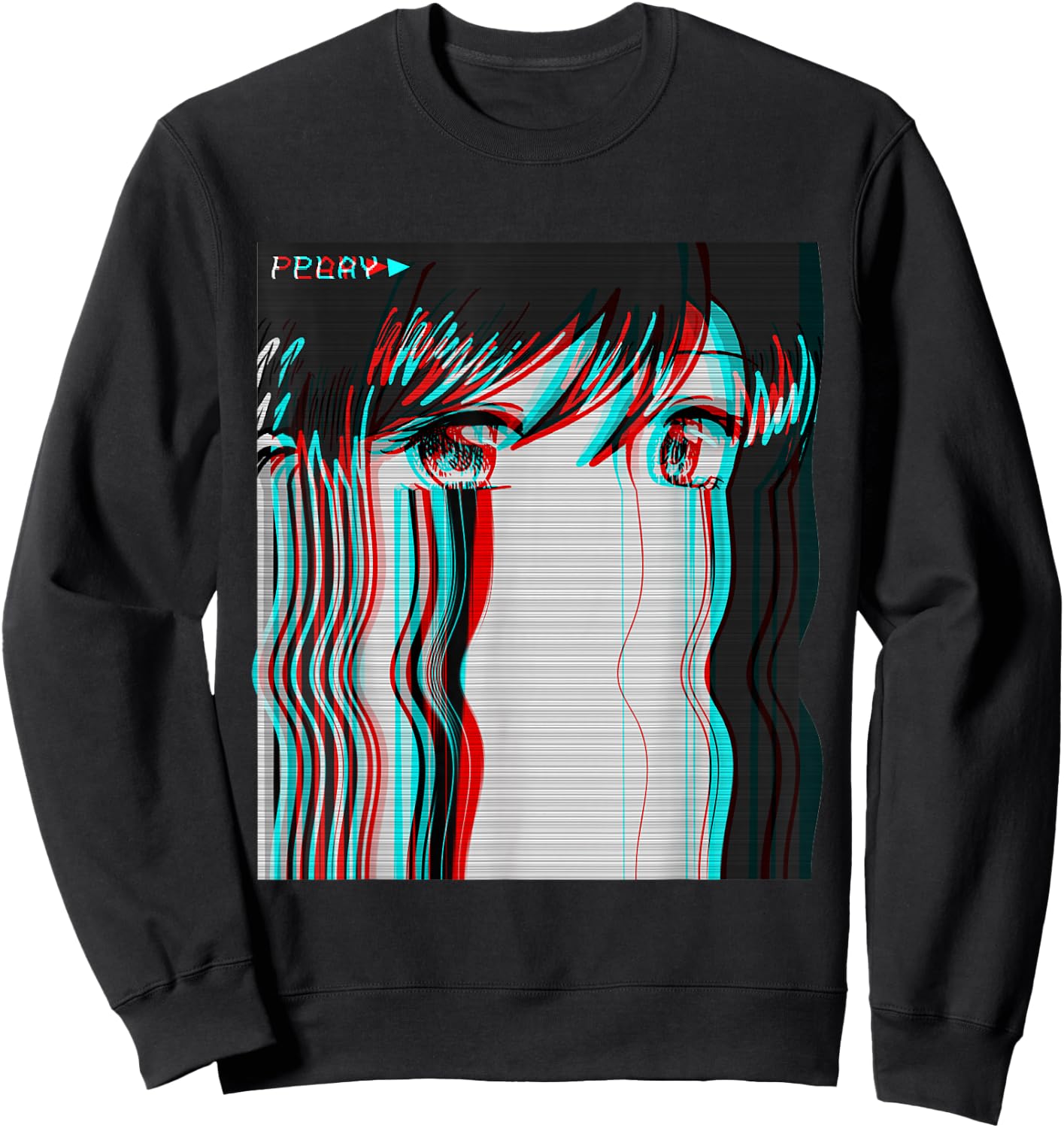 Vaporwave Aesthetic Sad Anime Girl Retro Eboy Egirl Harajuku Sweatshirt - Sweatshirt | Black