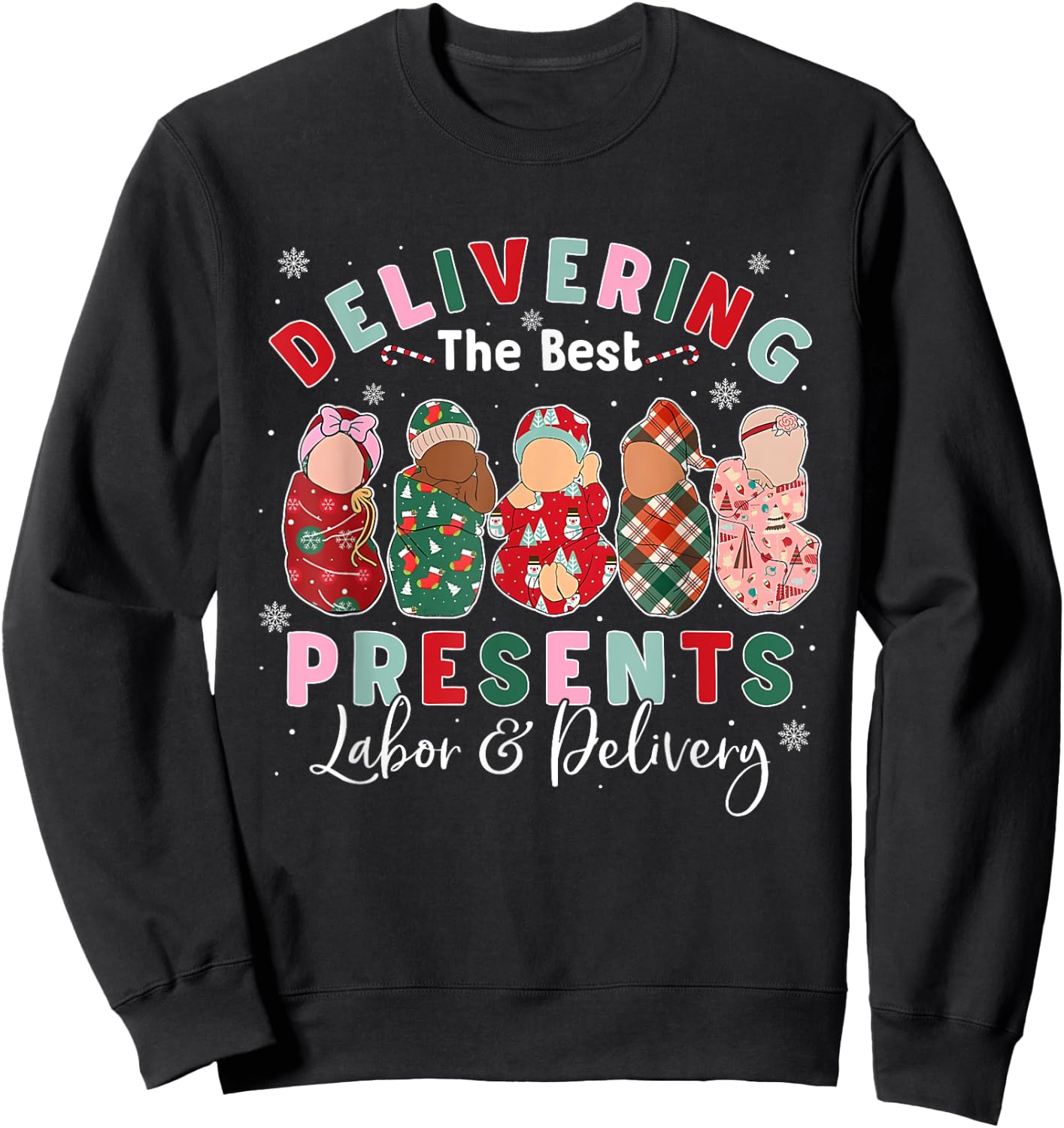 Labor and Delivery L&D Nurse Costume Adult Nurses Black Small Short Sleeve Classic Fit Humorous Modern Cartoon Christmas Sweatshirt - Sweatshirt | Black