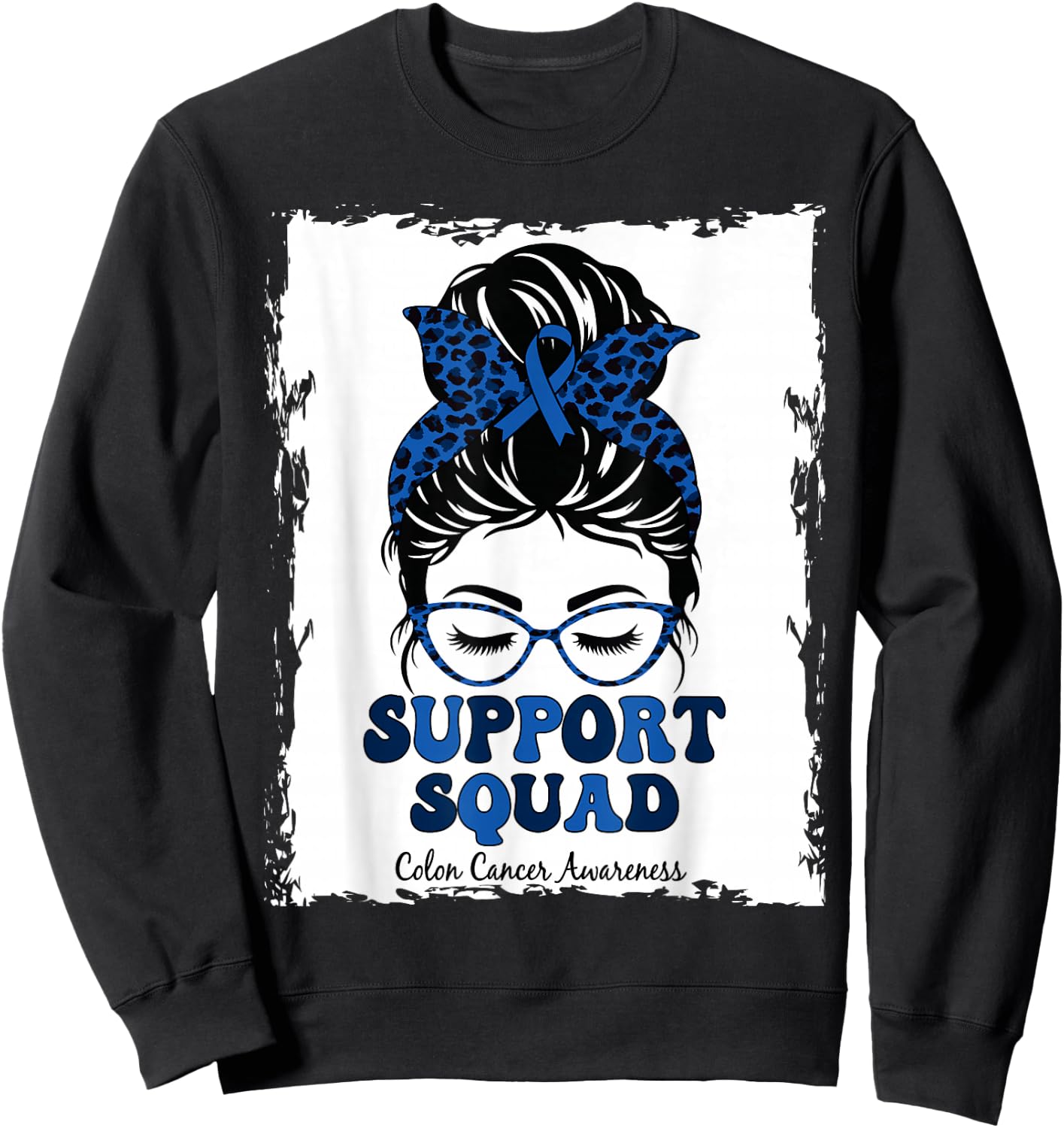 Support Squad Messy Bun Colon Colorectal Cancer Awareness Sweatshirt - Sweatshirt | Black