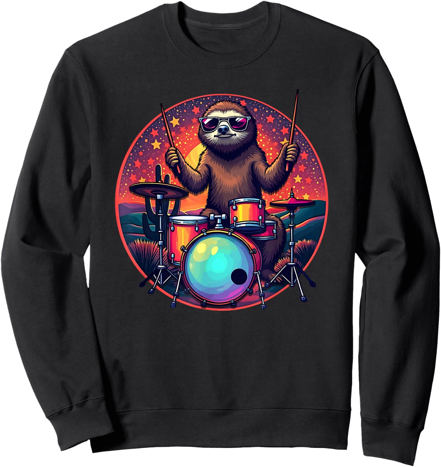 Vintage Sloth Drummer Drums Drum Drumming Drummers Sweatshirt - Sweatshirt | Black
