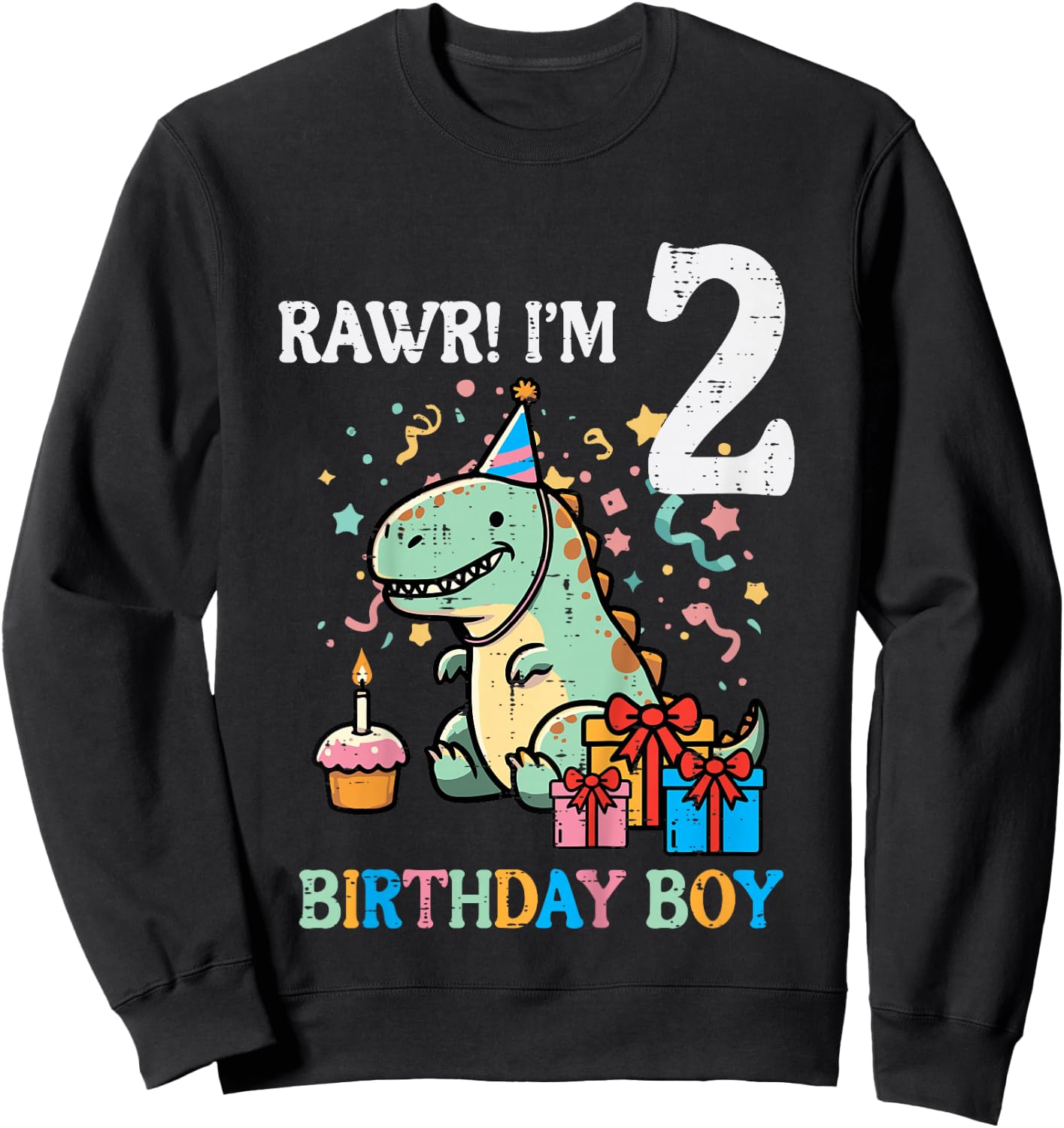 Kids Rawr Im 2 Dinosaur Birthday Boy Cute 2nd Bday Trex Boys Kids Sweatshirt - Sweatshirt | Black