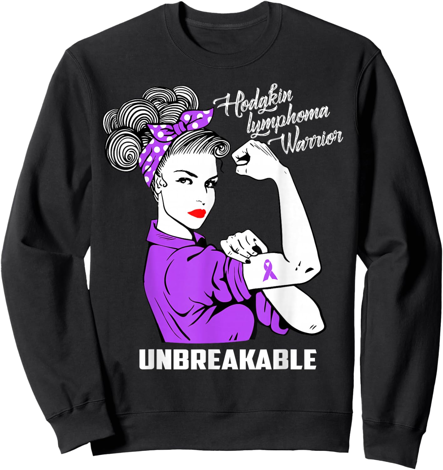 Hodgkin Lymphoma Warrior Unbreakable Awareness Gift Sweatshirt - Sweatshirt | Black