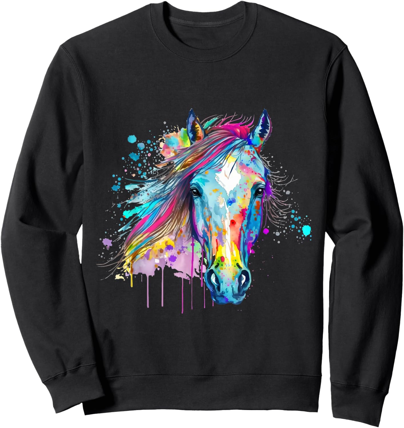 Colorful Wild Horse Mane Face Head Sweatshirt - Sweatshirt | Black