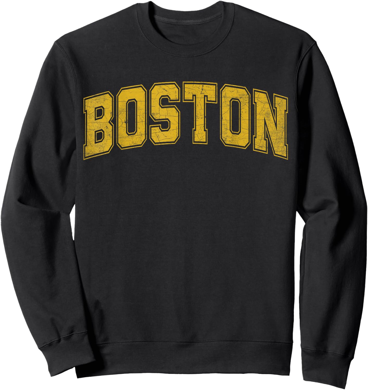 Boston MA Vintage Sports Yellow Retro Text Sweatshirt - Sweatshirt | Black