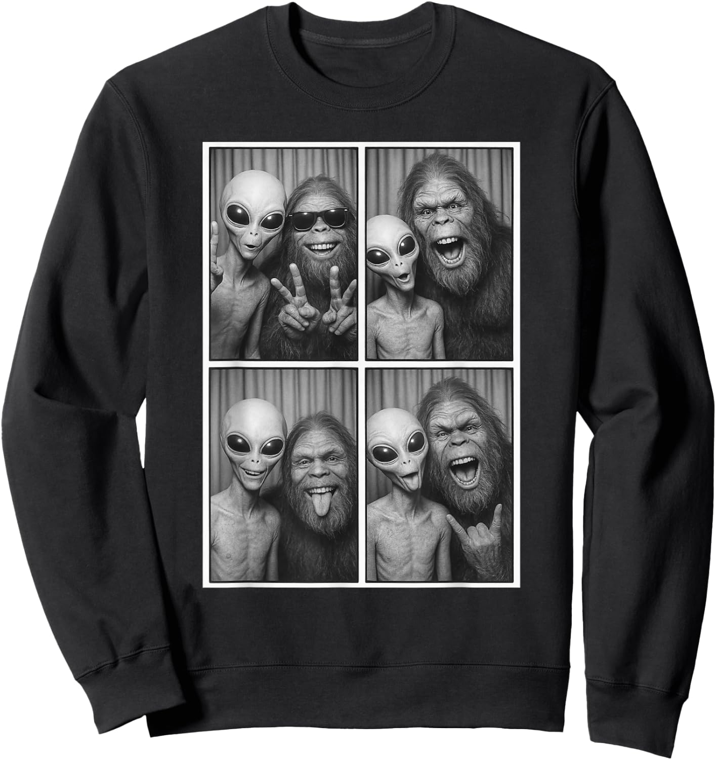 Photobooth, selfie entre Bigfoot et extraterrestre, Sasquatch drôle Sweatshirt - Sweatshirt | Black